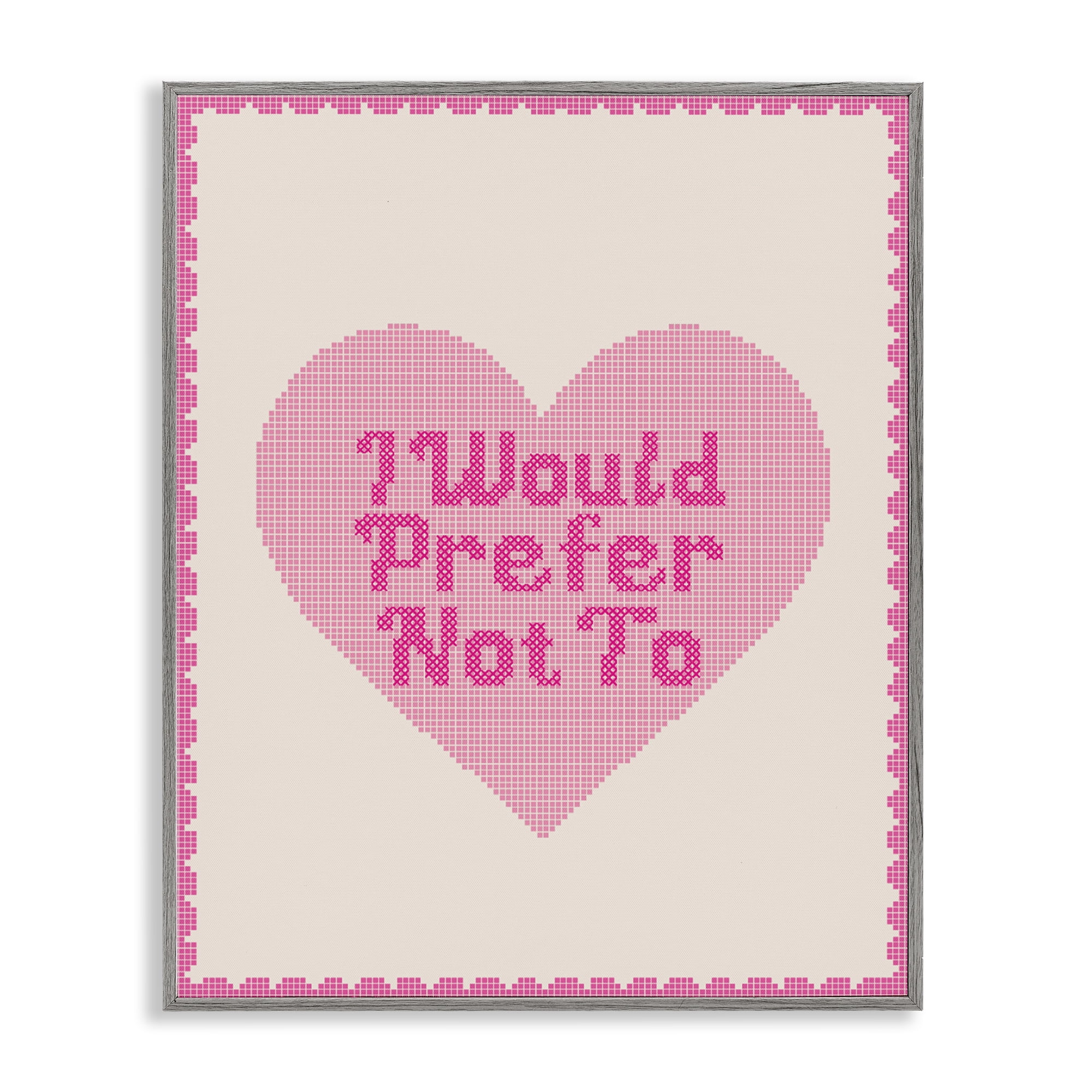 Stupell Industries I Would Prefer Not To Pink Heart Gray Framed Giclee Art, design by Lil' Rue