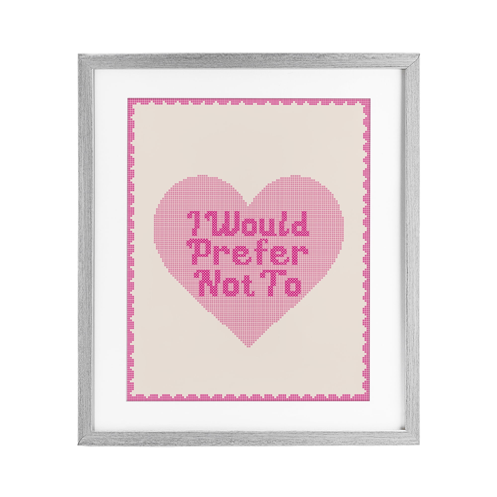 Stupell Industries I Would Prefer Not To Pink Heart Gray Framed Print Under Glass, design by Lil' Rue