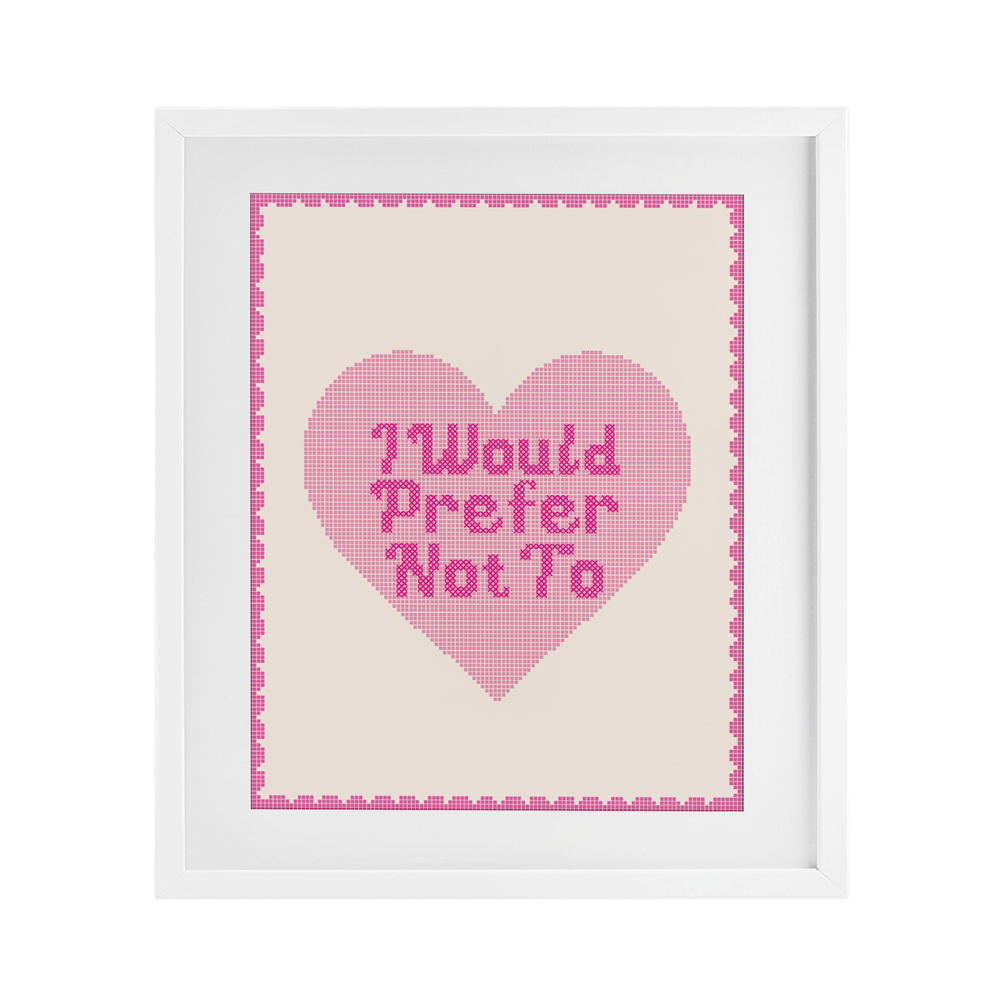 Stupell Industries I Would Prefer Not To Pink Heart White Framed Print Under Glass, design by Lil' Rue