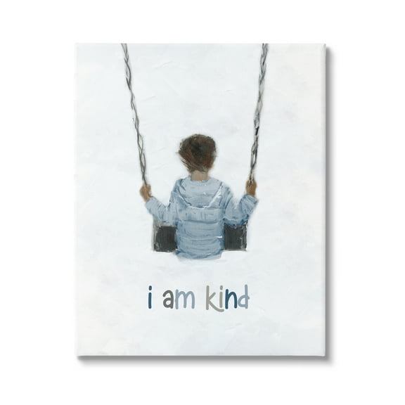 Stupell Industries I am Kind Motivational Child Playing on Swing Graphic Art Gallery Wrapped Canvas Print Wall Art, Design by Sally Swatland
