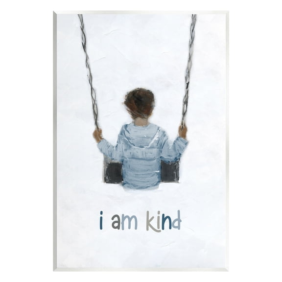 Stupell Industries I am Kind Motivational Child Playing on Swing Graphic Art Unframed Art Print Wall Art, Design by Sally Swatland