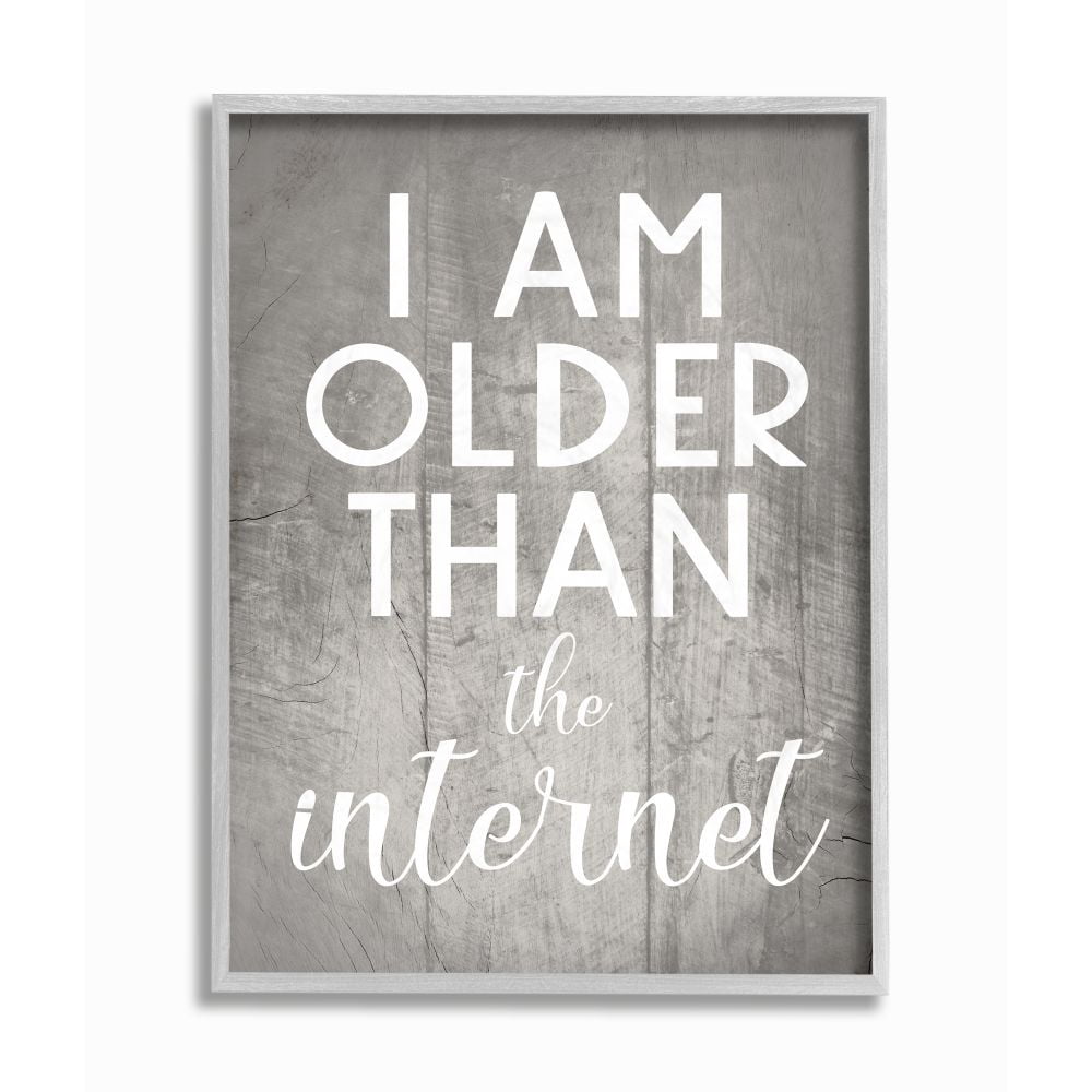 Stupell Industries I am Older than the Internet Rustic Charm Design Framed Wall Art Design by Daphne Polselli, 16" x 20", Gray Framed