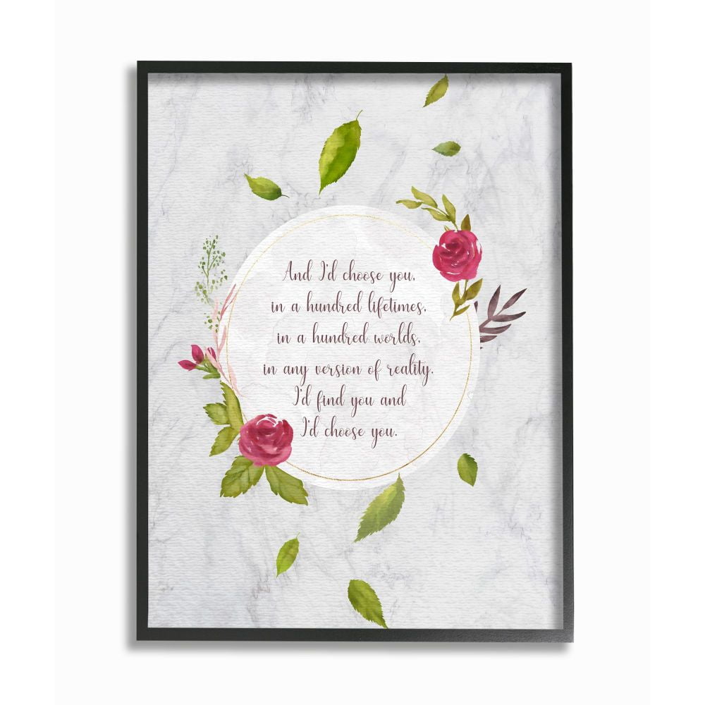 Stupell Industries I'd Choose You Pink Green Watercolor Inspirational Word Design Framed Wall Art by Ziwei Li