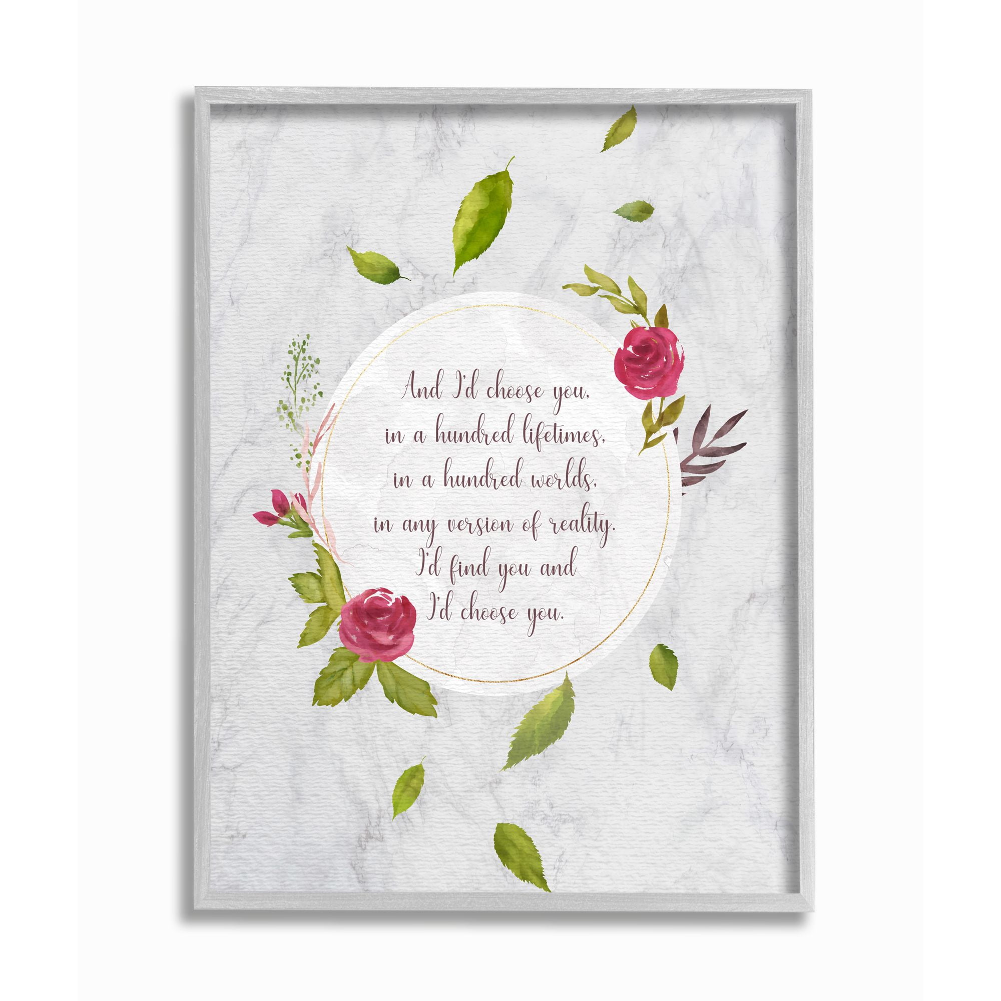 Stupell Industries I'd Choose You Pink Green Watercolor Inspirational Word Design Framed Wall Art by Ziwei Li