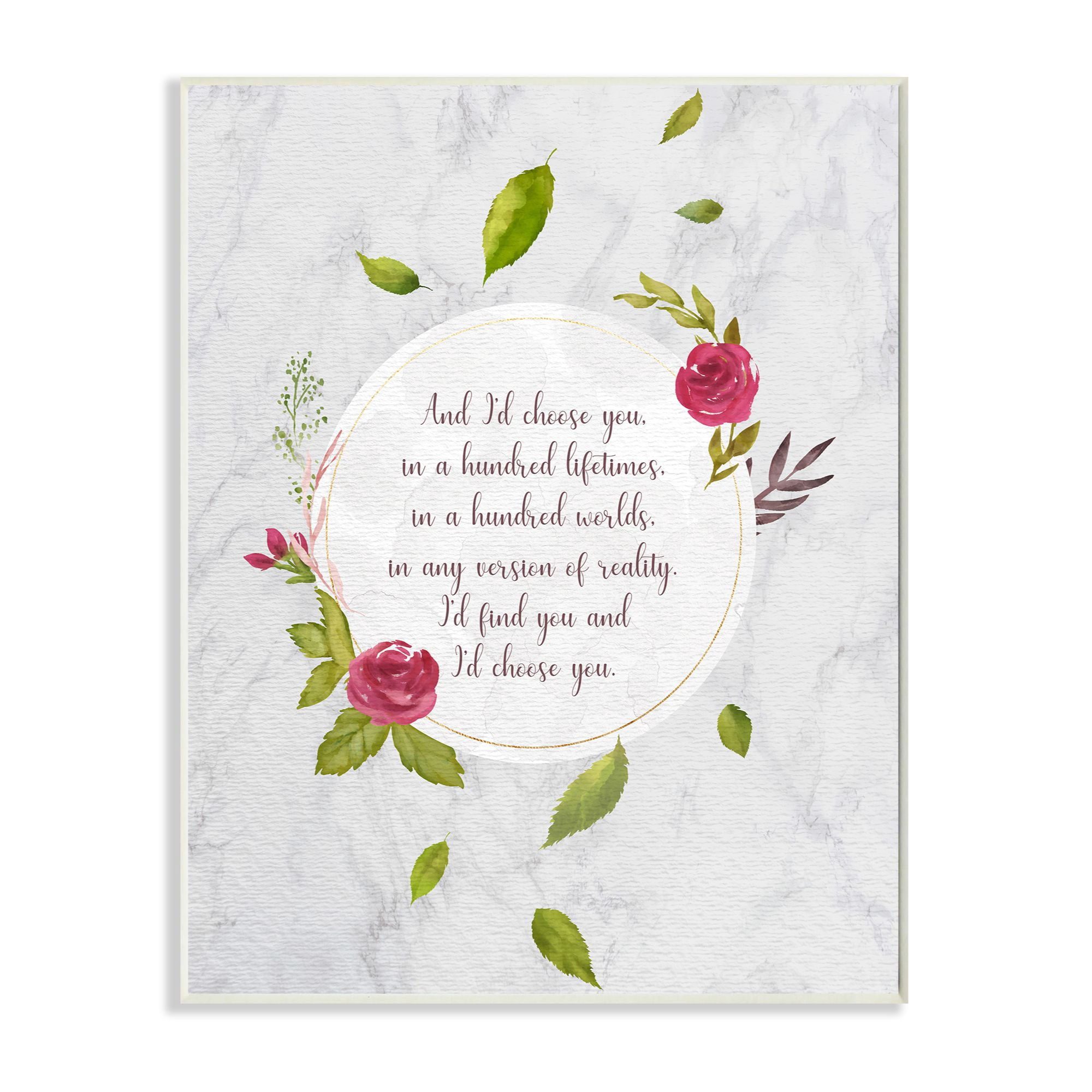 Stupell Industries I'd Choose You Pink Green Watercolor Inspirational Word Design Wall Plaque by Ziwei Li