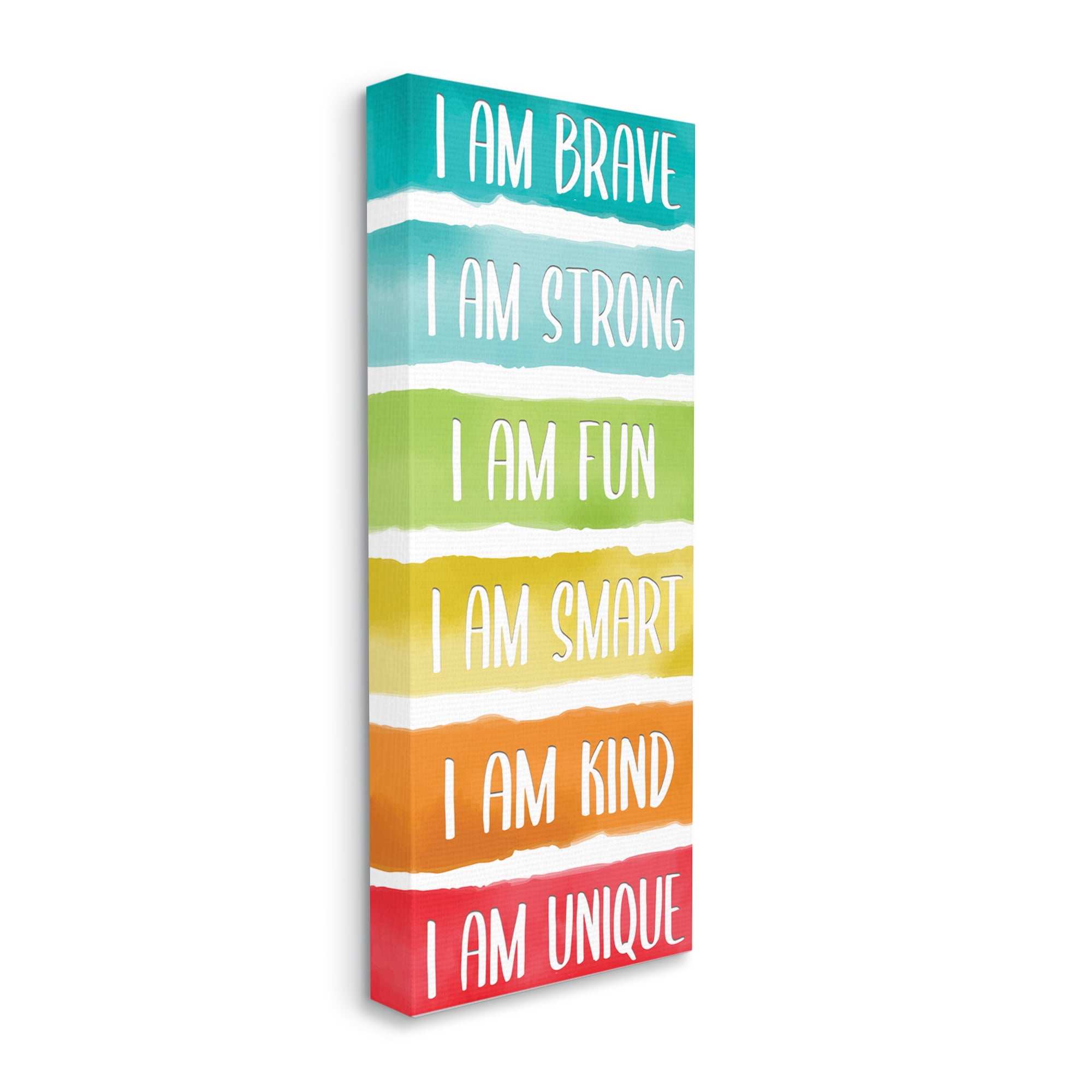 Stupell Industries I'm Brave Strong Fun Inspirational Phrases Rainbow Stripes Inspirational Painting Gallery Wrapped Canvas Print Wall Art, 20 x 48