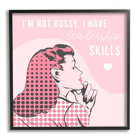Stupell Industries I'm Not Bossy Leadership Phrase Retro Pop Female Inspirational Painting Black Framed Art Print Wall Art, 12 x 12
