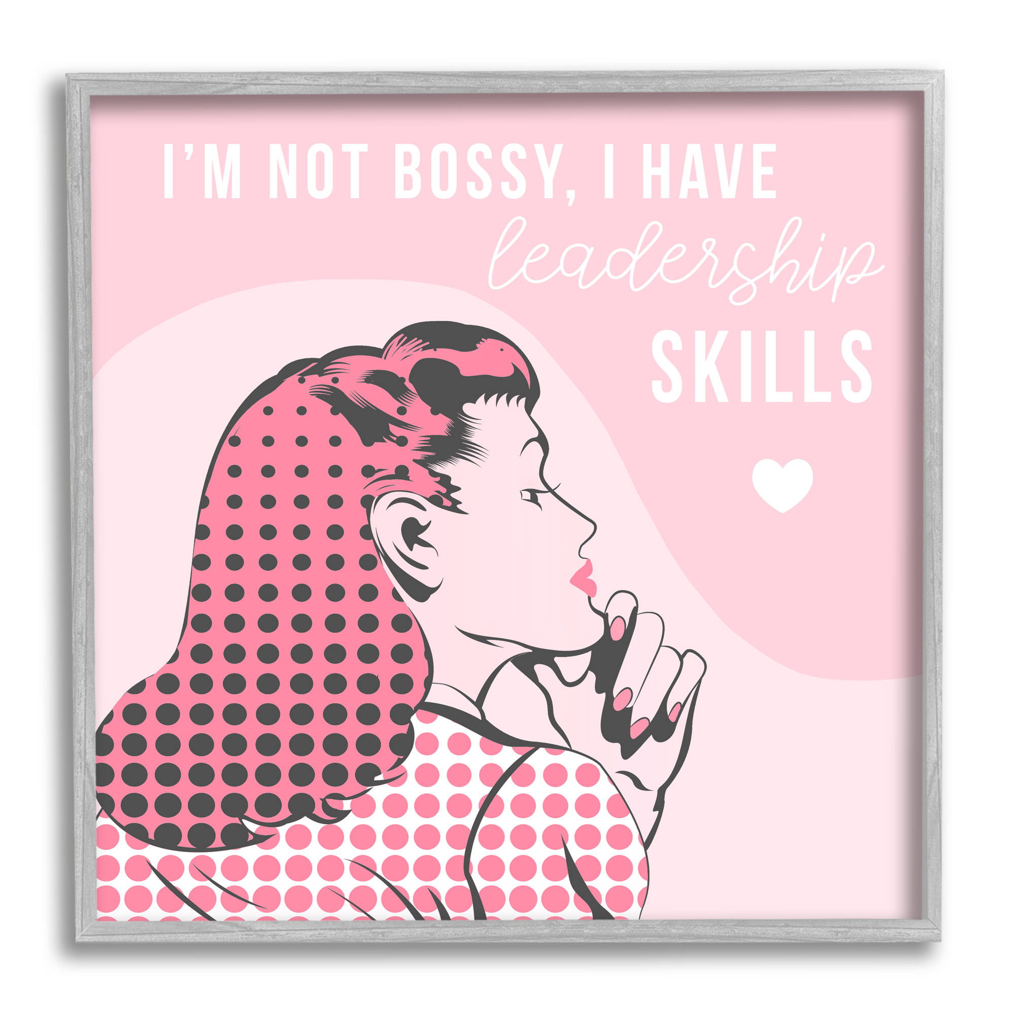 Stupell Industries I'm Not Bossy Leadership Phrase Retro Pop Female Inspirational Painting Gray Framed Art Print Wall Art, 24 x 24