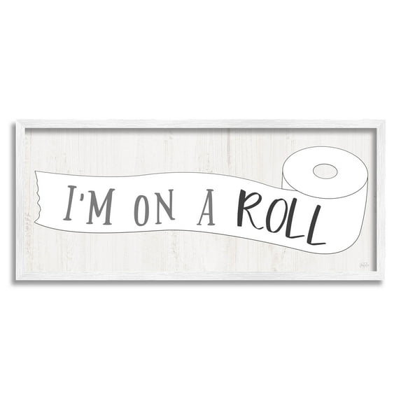 Stupell Industries I'm On A Roll Bathroom Graphic Art White Framed Art Print Wall Art, Design by Natalie Carpentieri