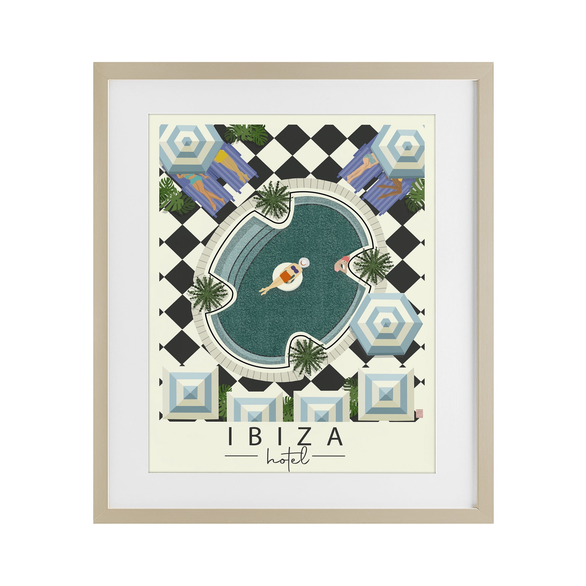 Stupell Industries Ibiza Hotel Aerial Pool Birch Framed Print Under Glass, design by Jen Bucheli