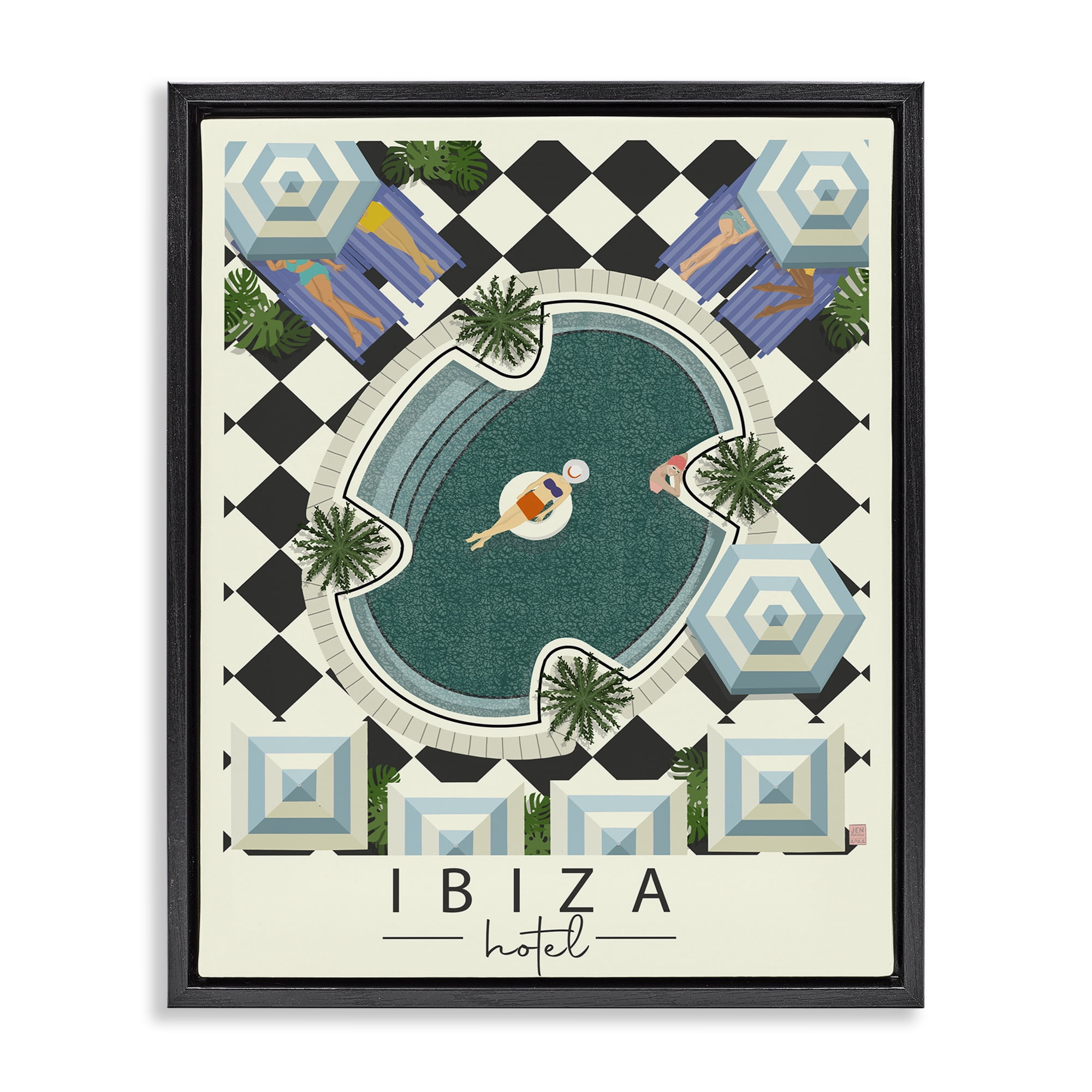 Stupell Industries Ibiza Hotel Aerial Pool Black Framed Floater Canvas Wall Art, design by Jen Bucheli