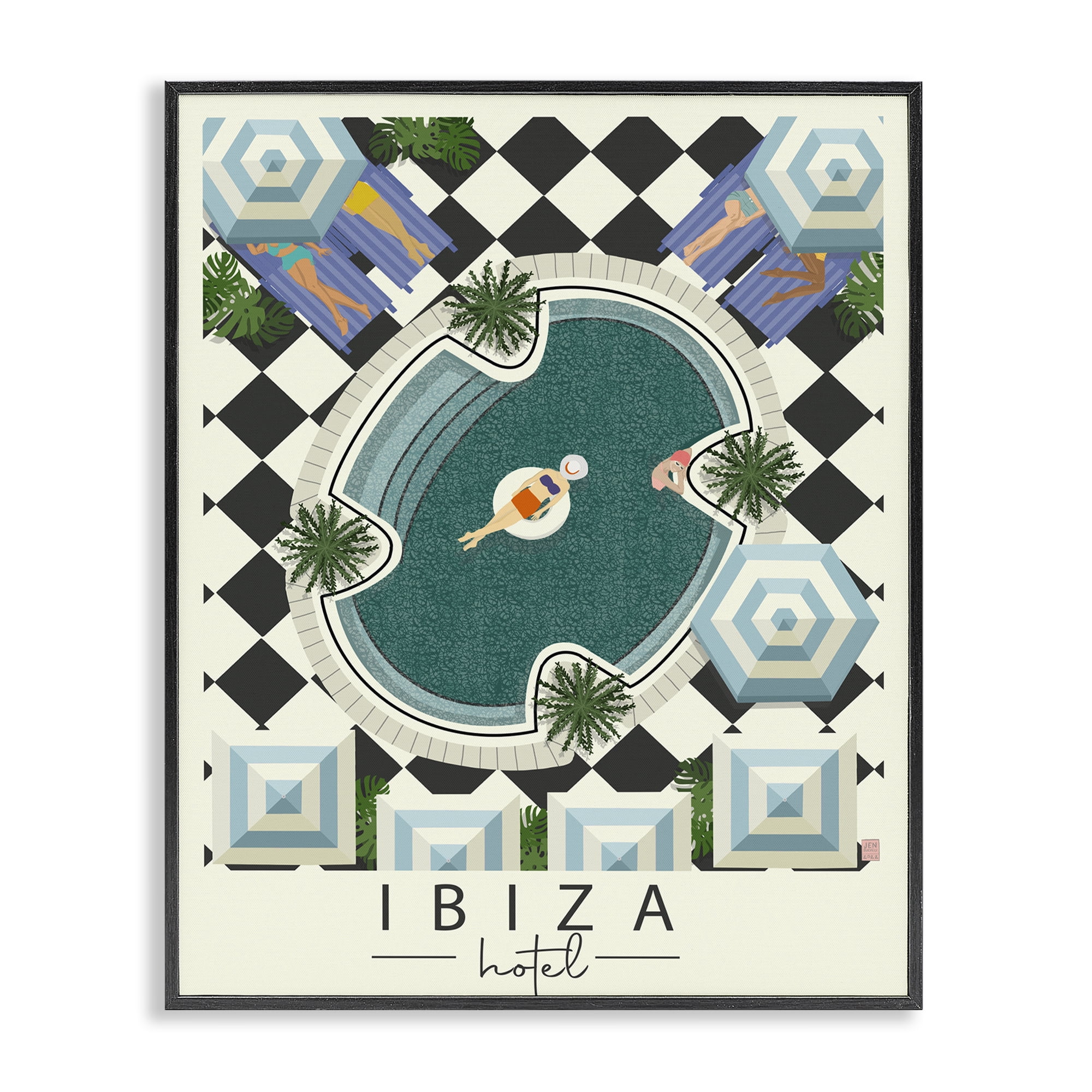 Stupell Industries Ibiza Hotel Aerial Pool Black Framed Giclee Art, design by Jen Bucheli