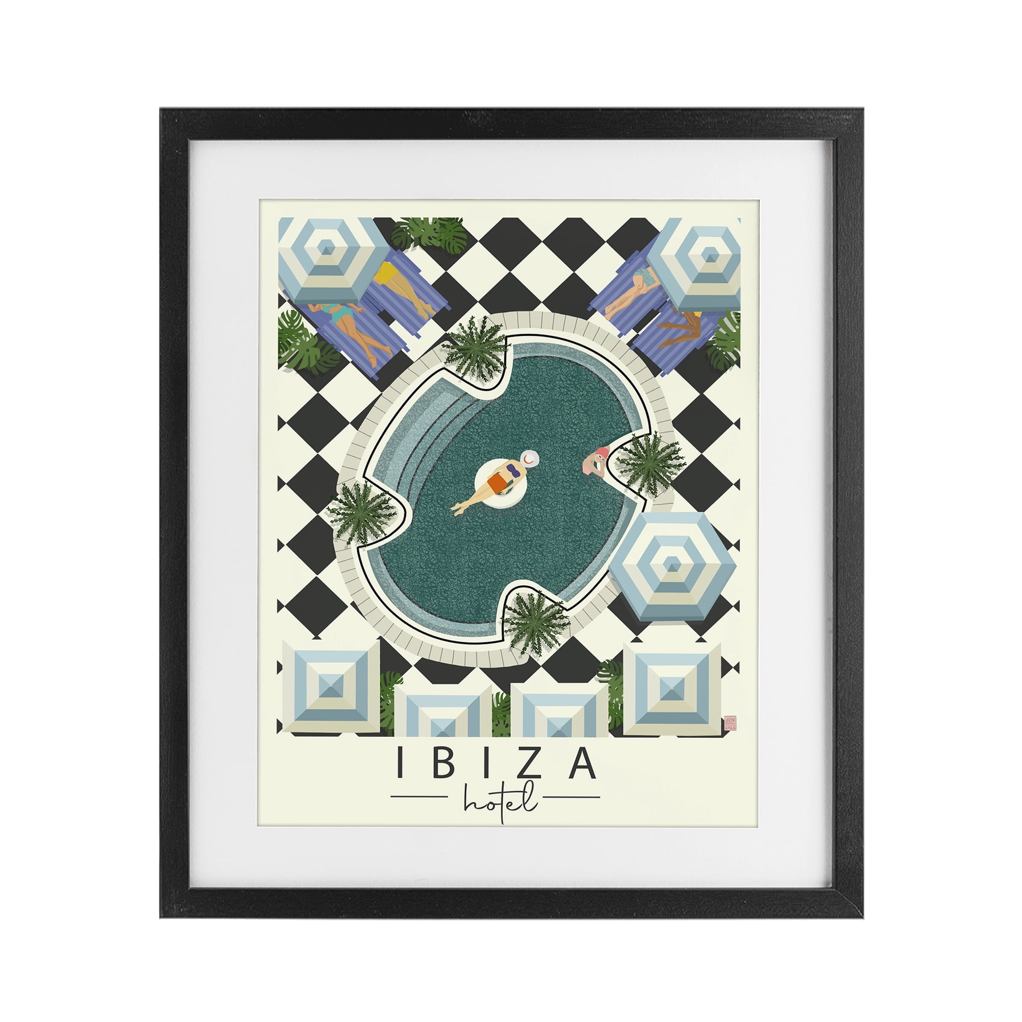 Stupell Industries Ibiza Hotel Aerial Pool Black Framed Print Under Glass, design by Jen Bucheli