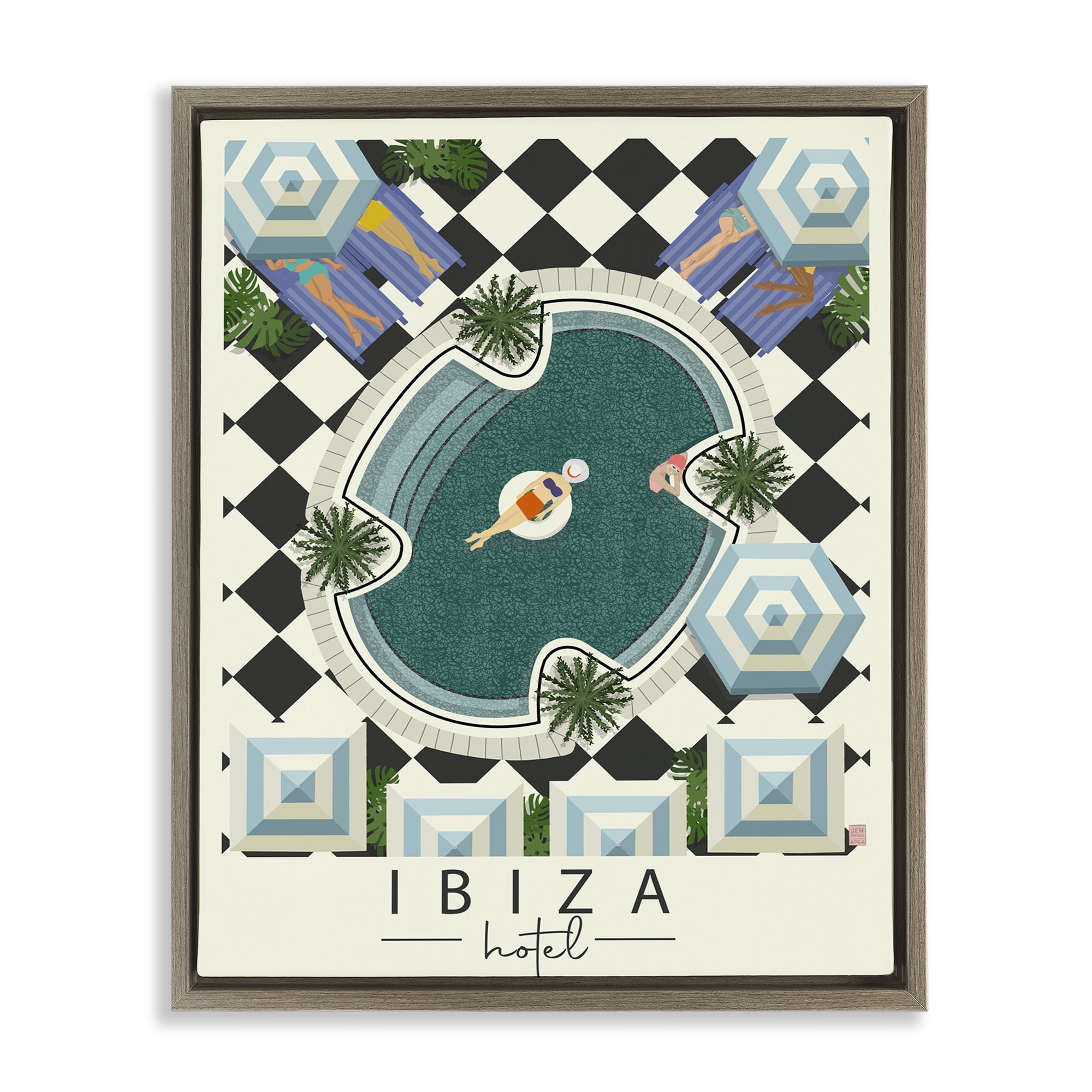 Stupell Industries Ibiza Hotel Aerial Pool Brown Framed Floater Canvas Wall Art, design by Jen Bucheli
