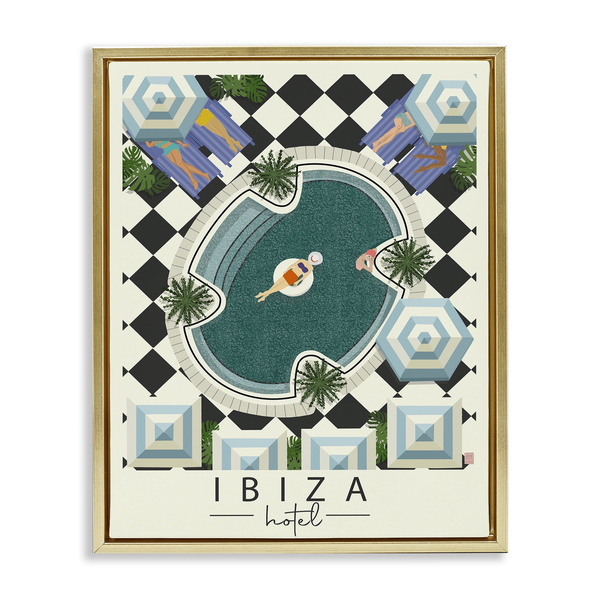 Stupell Industries Ibiza Hotel Aerial Pool Gold Framed Floater Canvas Wall Art, design by Jen Bucheli