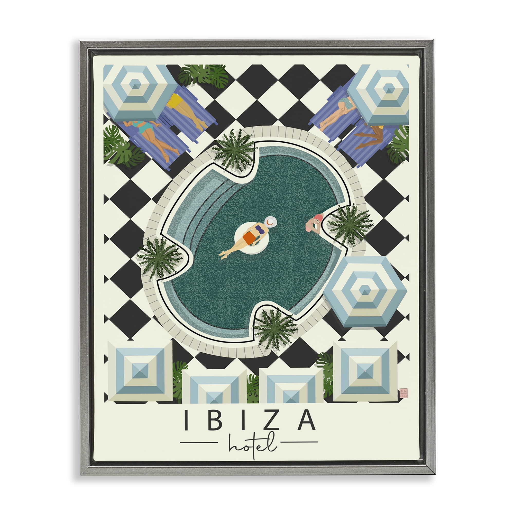 Stupell Industries Ibiza Hotel Aerial Pool Gray Framed Floater Canvas Wall Art, design by Jen Bucheli