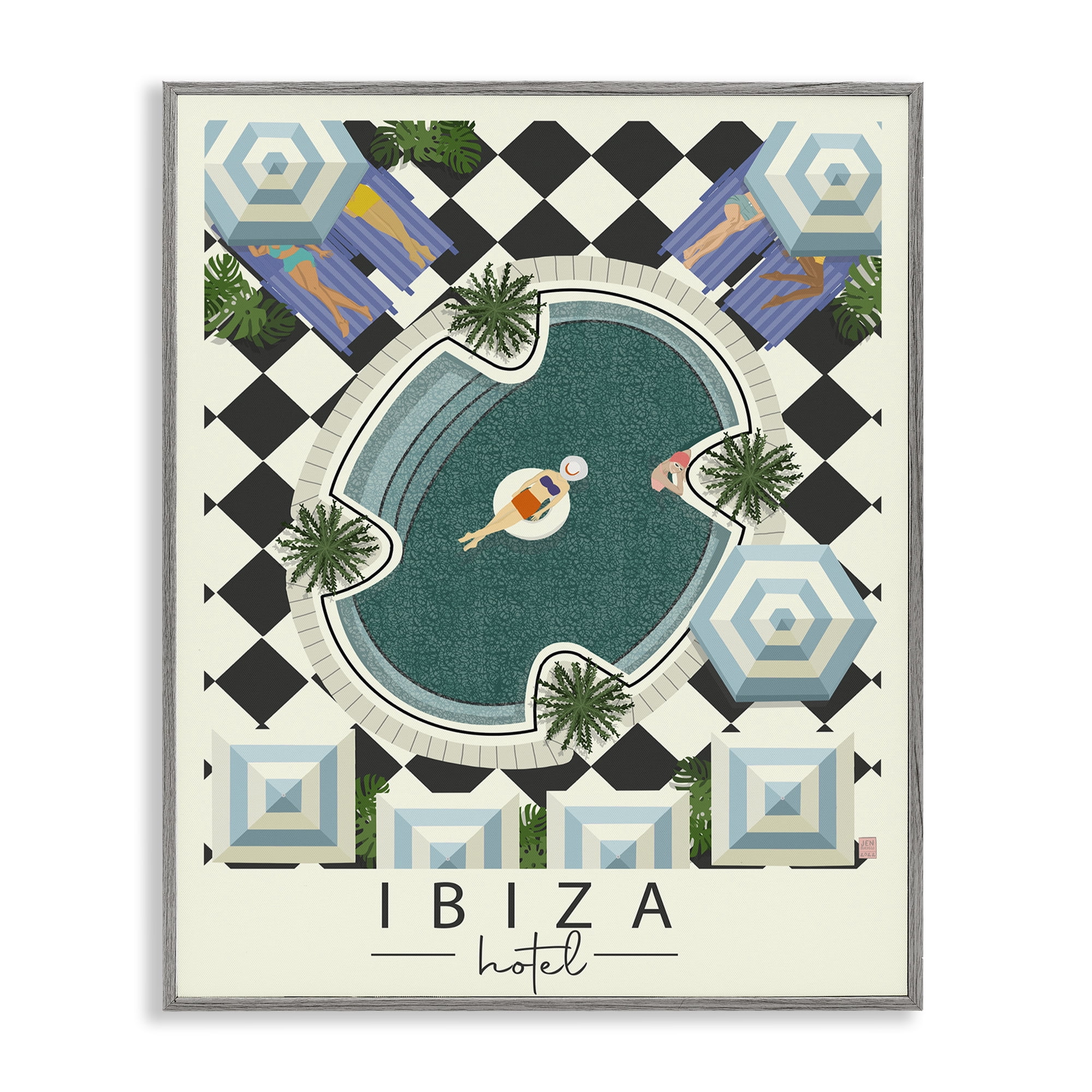 Stupell Industries Ibiza Hotel Aerial Pool Gray Framed Giclee Art, design by Jen Bucheli