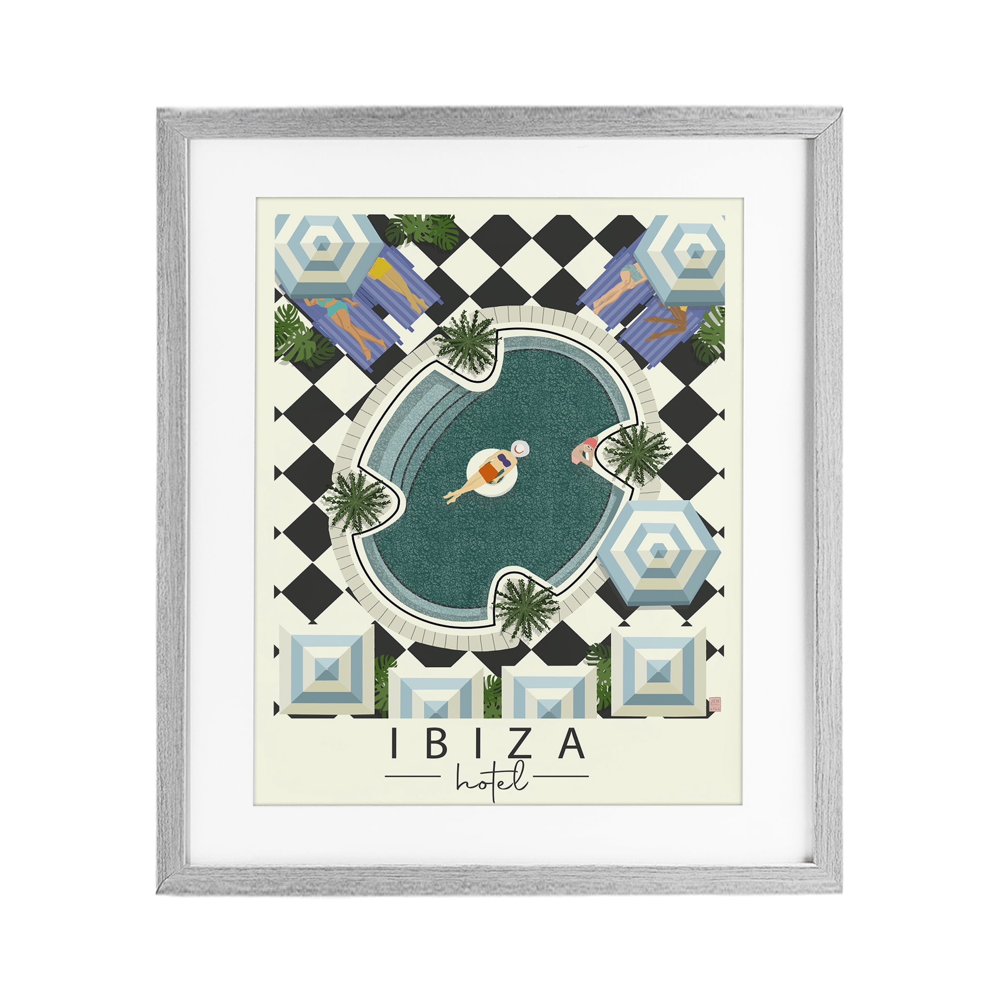 Stupell Industries Ibiza Hotel Aerial Pool Gray Framed Print Under Glass, design by Jen Bucheli