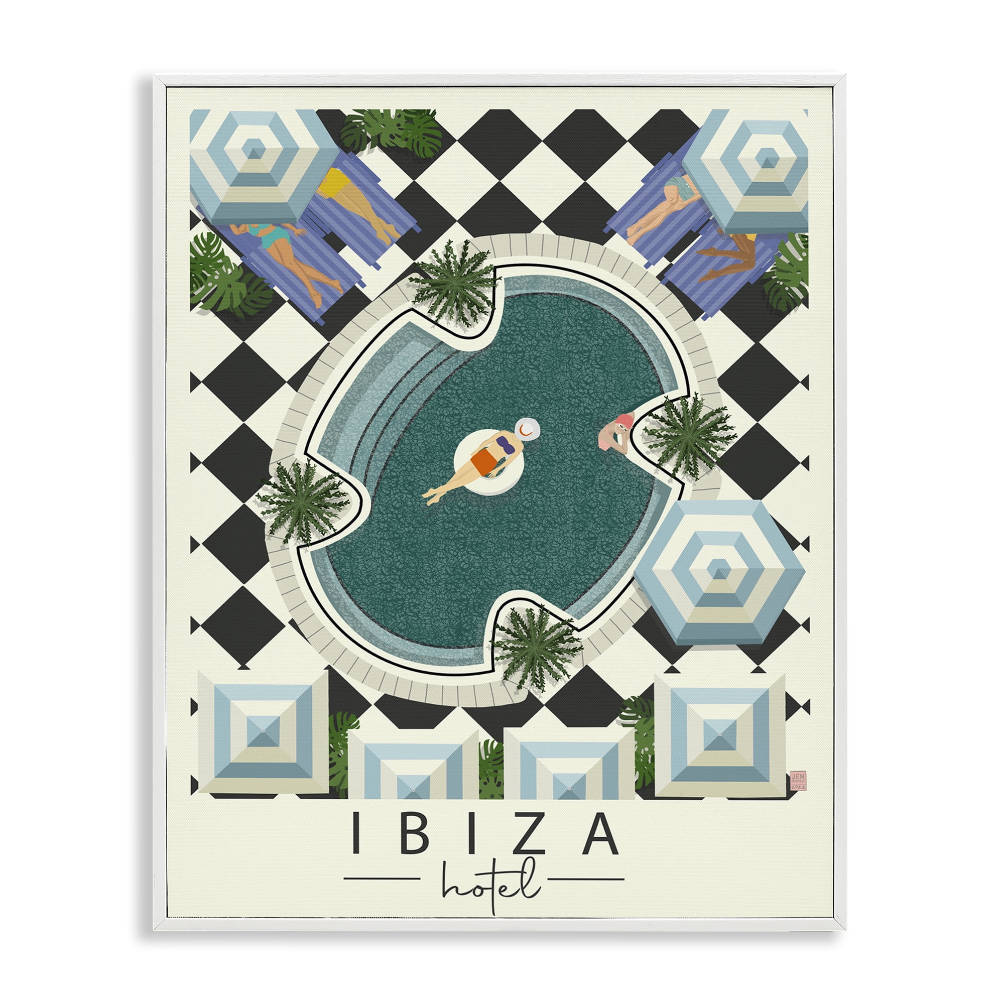 Stupell Industries Ibiza Hotel Aerial Pool White Framed Giclee Art, design by Jen Bucheli