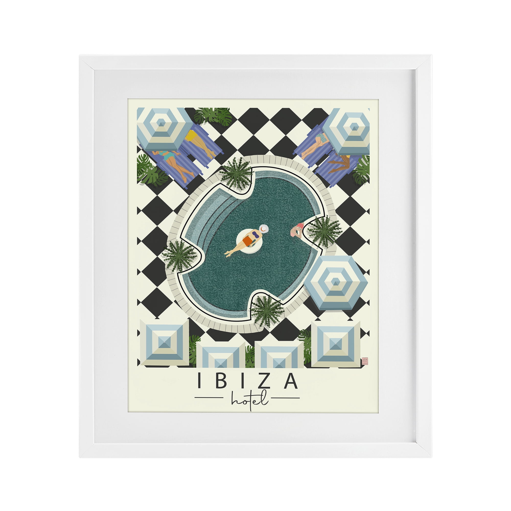 Stupell Industries Ibiza Hotel Aerial Pool White Framed Print Under Glass, design by Jen Bucheli