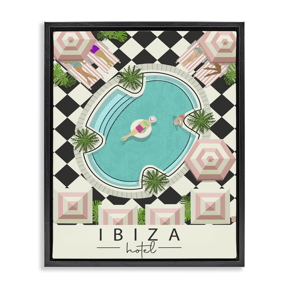 Stupell Industries Ibiza Hotel Pool Black Framed Floater Canvas Wall Art design by Jen bucheli, 21 x 17