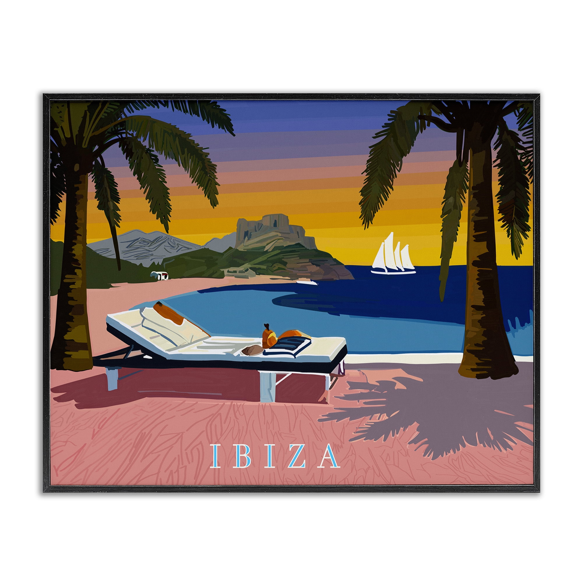 Stupell Industries Ibiza Tropical Beach View Cities & Countries Painting Black Framed Art Print Wall Art, 14 x 11