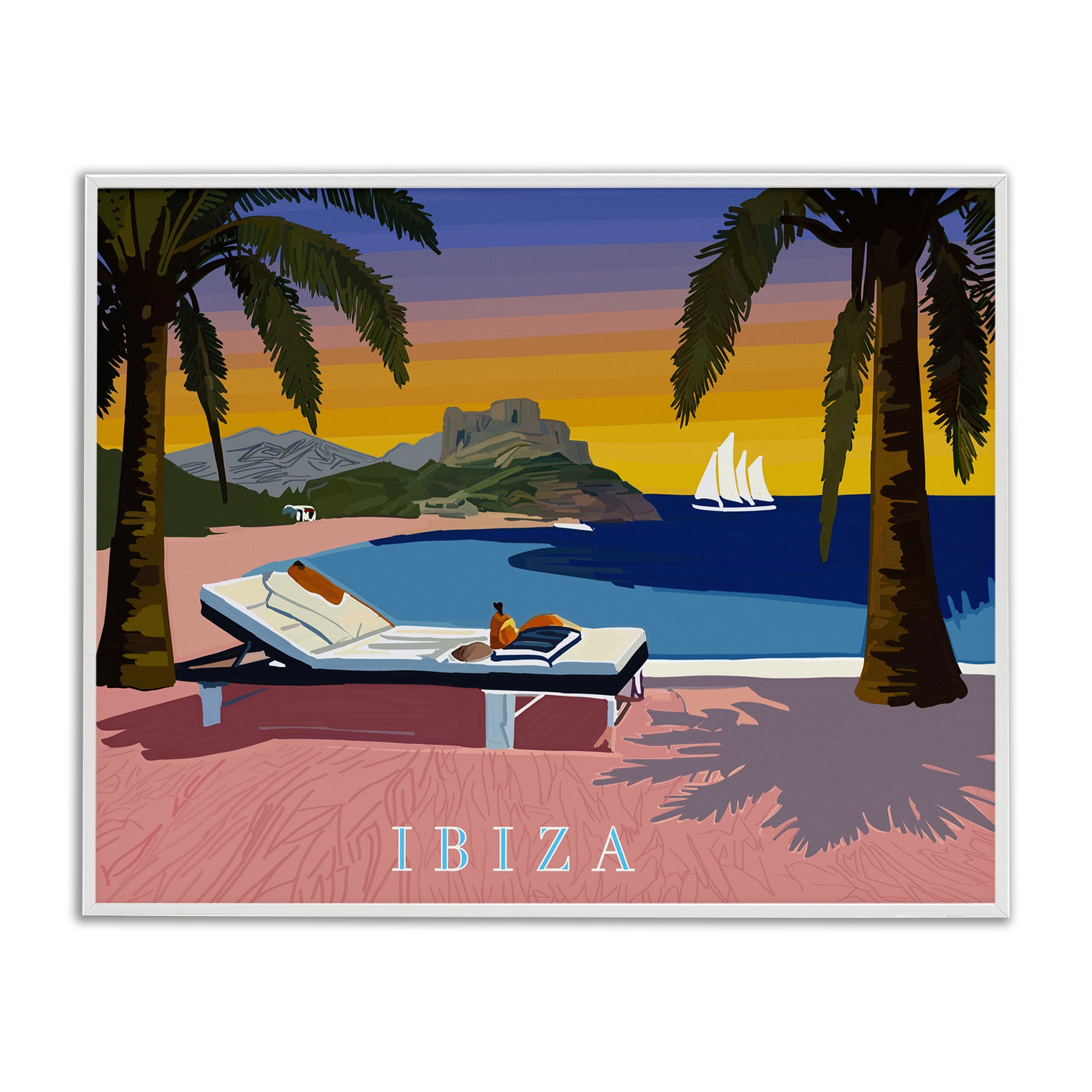 Stupell Industries Ibiza Tropical Beach View Cities & Countries Painting White Framed Art Print Wall Art, 20 x 16