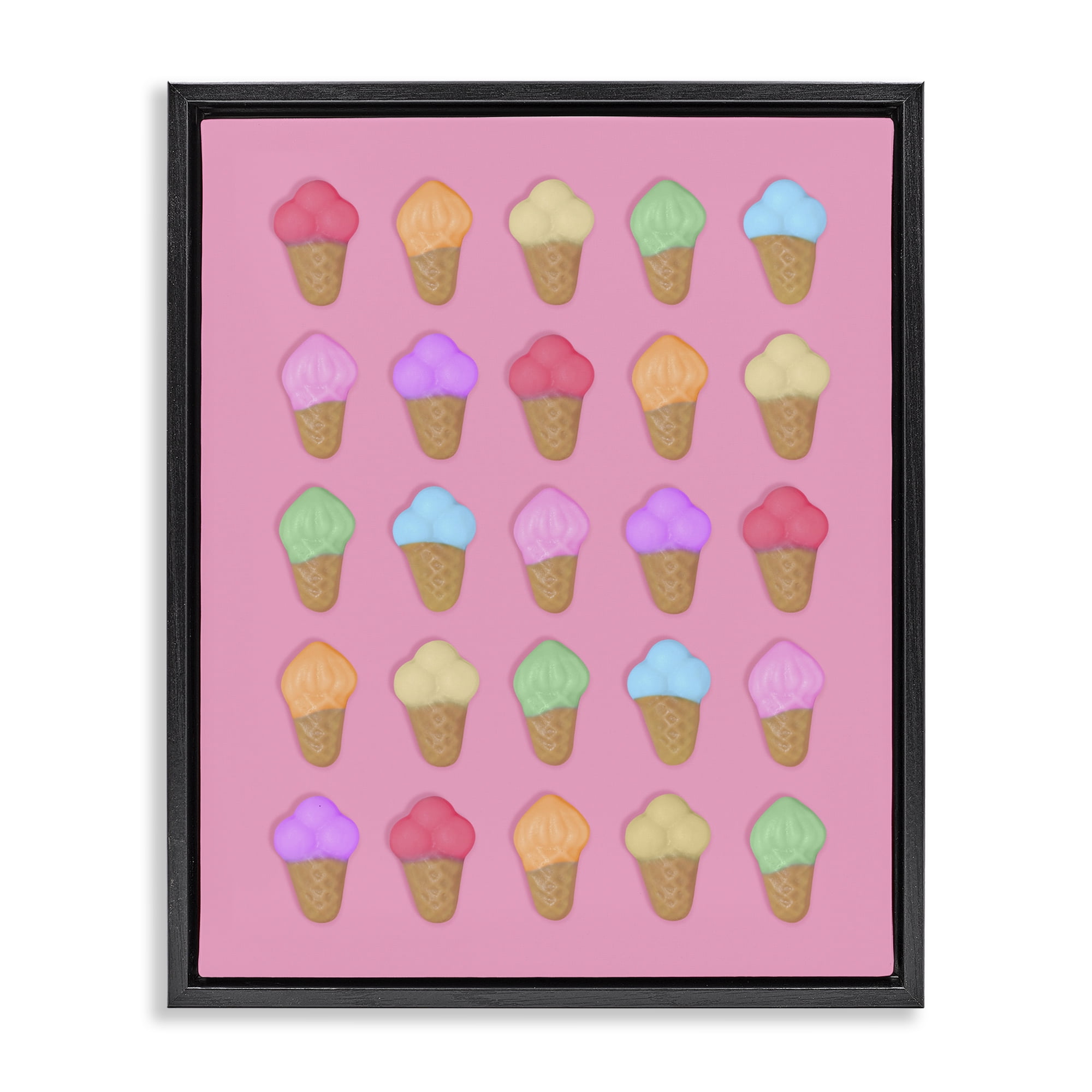 Stupell Industries Ice Cream Candies on Pink Black Framed Floater Canvas Wall Art, design by LISH Creative