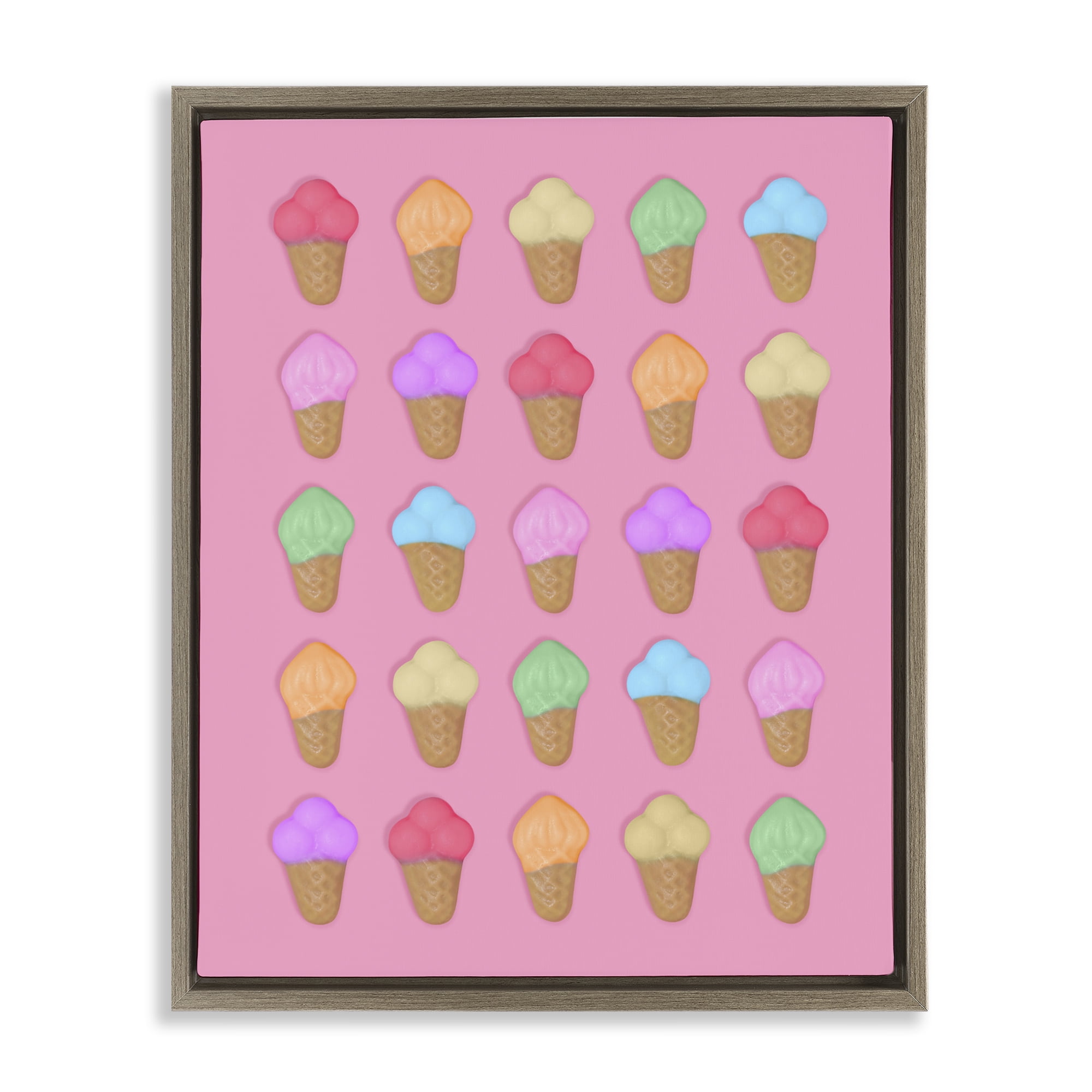 Stupell Industries Ice Cream Candies on Pink Brown Framed Floater Canvas Wall Art, design by LISH Creative