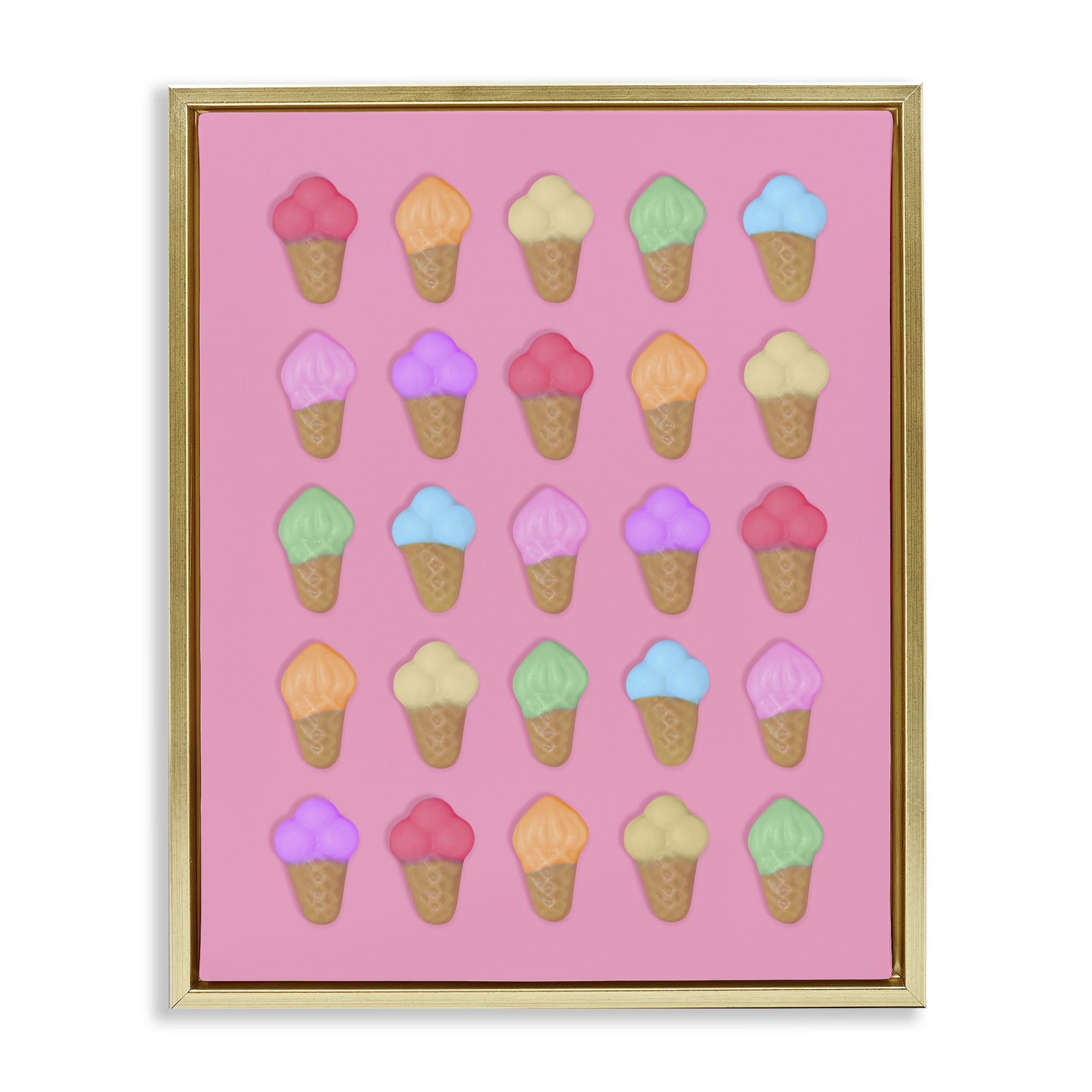 Stupell Industries Ice Cream Candies on Pink Gold Framed Floater Canvas Wall Art, design by LISH Creative