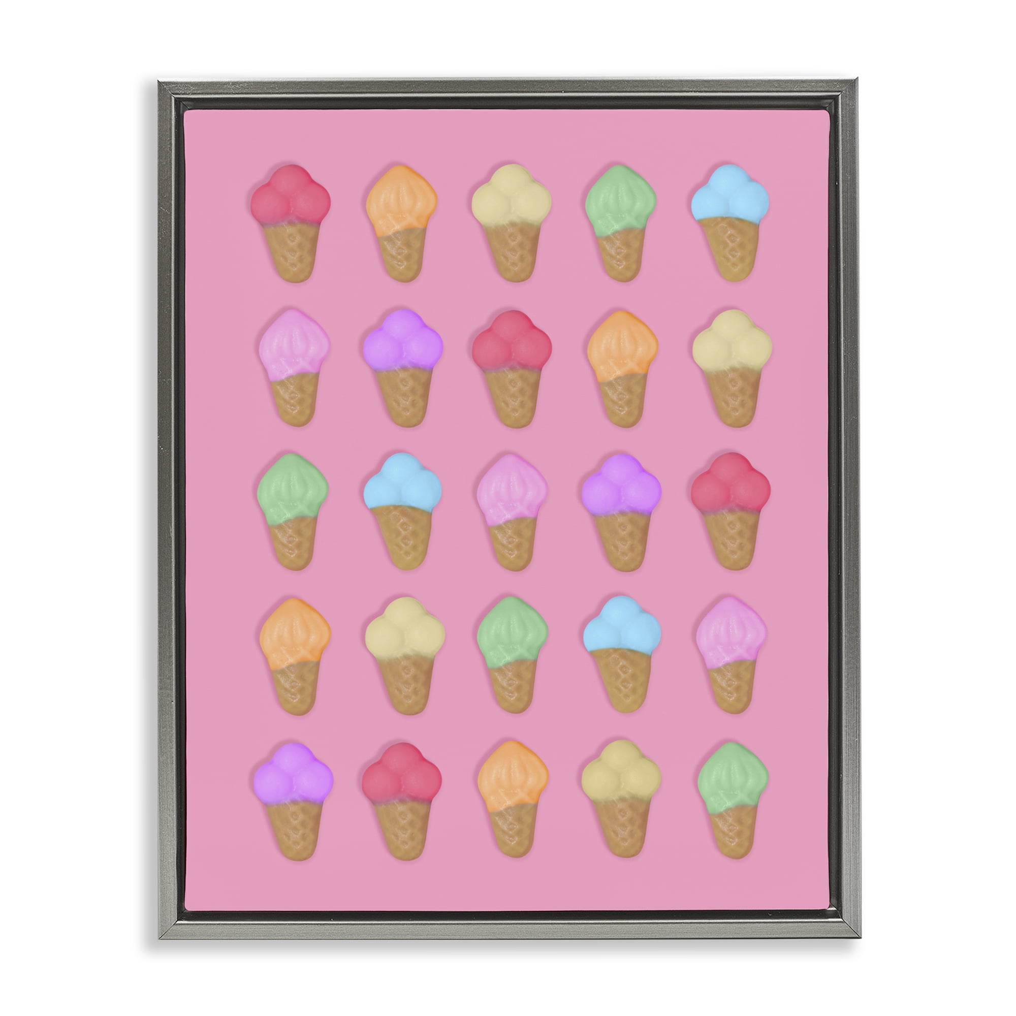 Stupell Industries Ice Cream Candies on Pink Gray Framed Floater Canvas Wall Art, design by LISH Creative