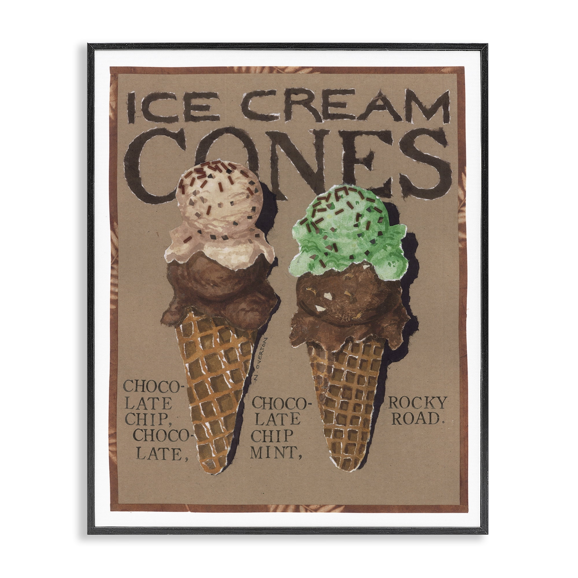 Stupell Industries Ice Cream Cones Food & Beverage Painting Black Framed Art Print Wall Art, 24 x 30
