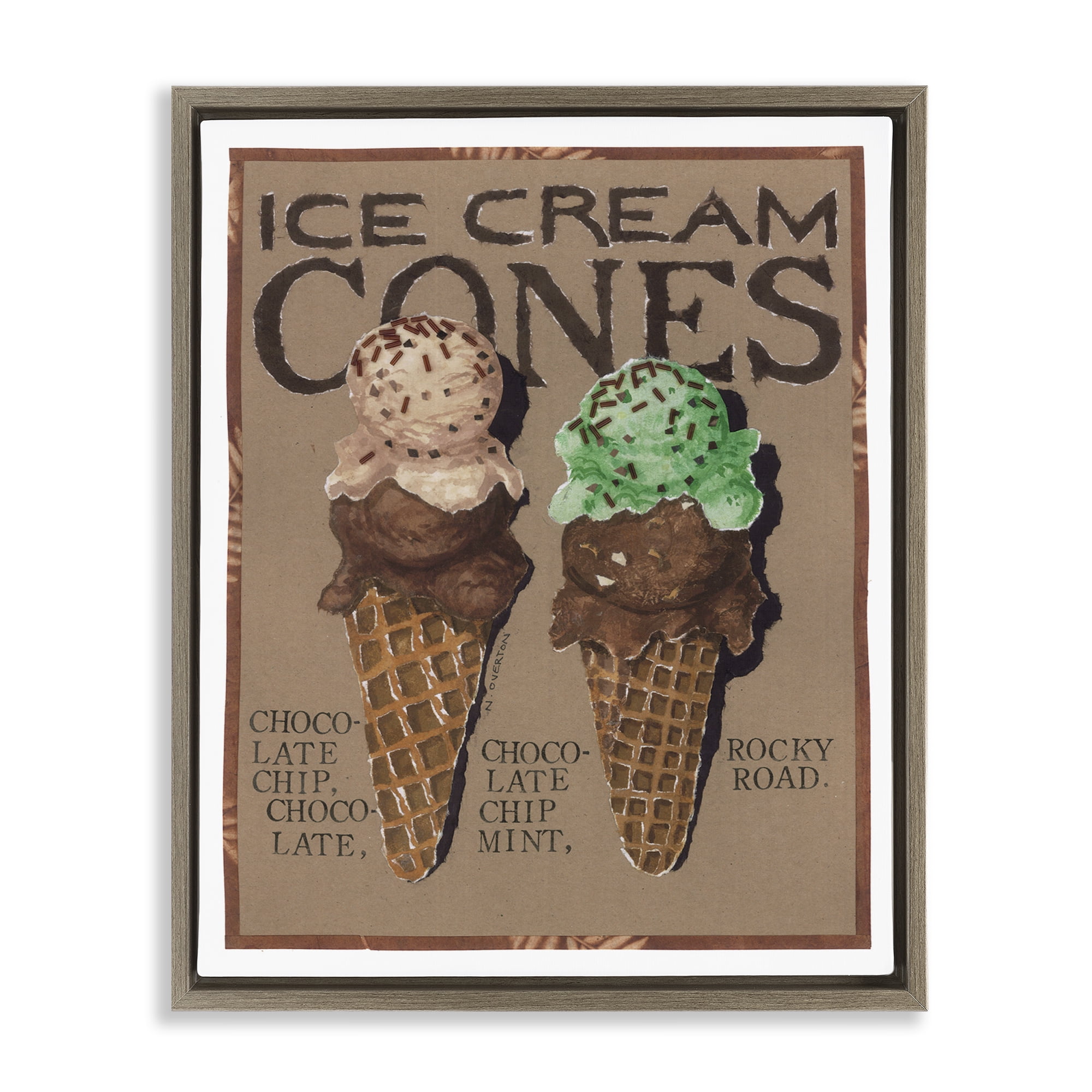 Stupell Industries Ice Cream Cones Food & Beverage Painting Brown Floater Framed Art Print Wall Art, 17 x 21