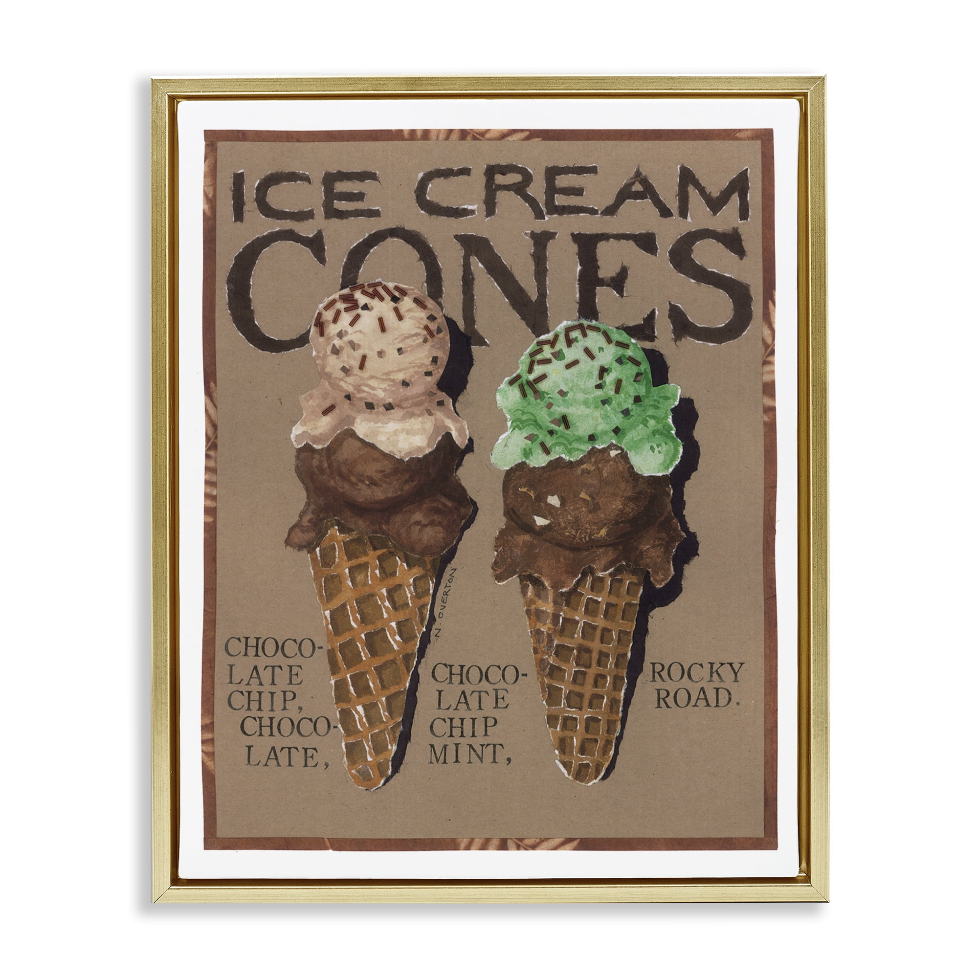 Stupell Industries Ice Cream Cones Food & Beverage Painting Gold Floater Framed Art Print Wall Art, 25 x 31