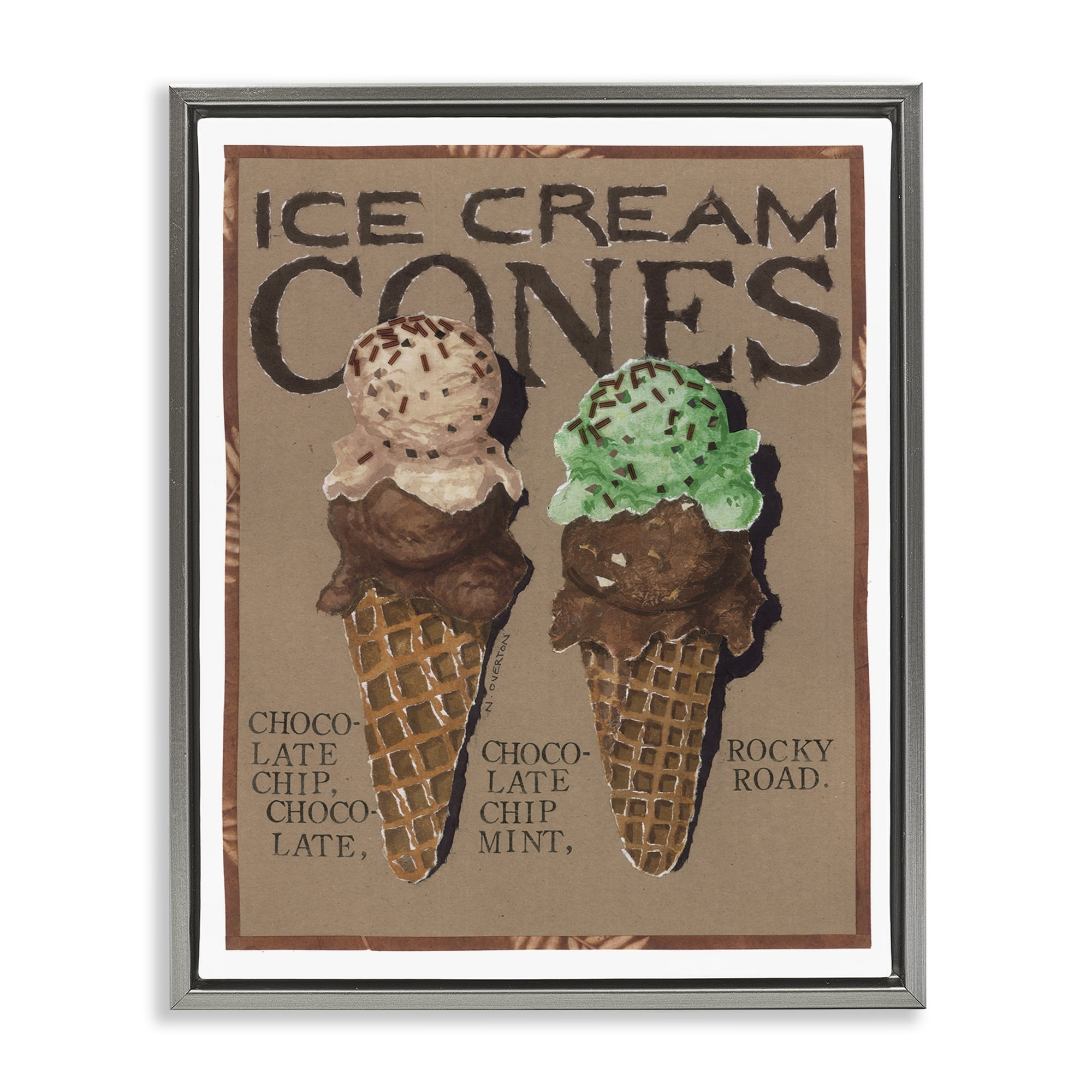 Stupell Industries Ice Cream Cones Food & Beverage Painting Gray Floater Framed Art Print Wall Art, 17 x 21