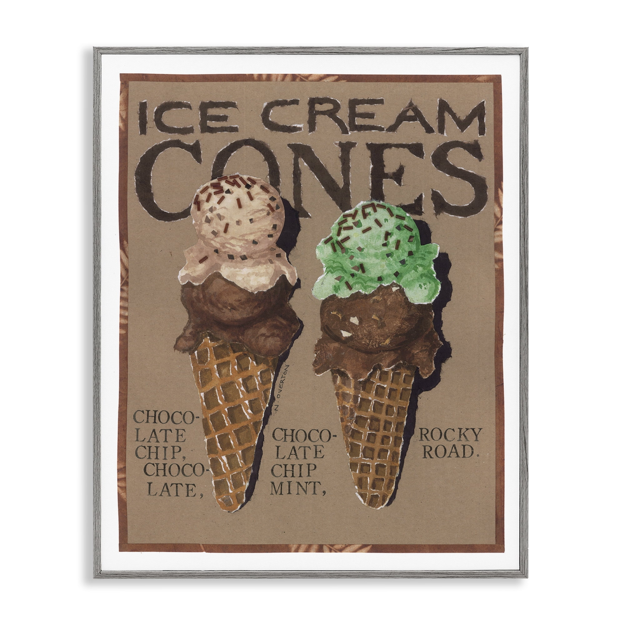 Stupell Industries Ice Cream Cones Food & Beverage Painting Gray Framed Art Print Wall Art, 11 x 14