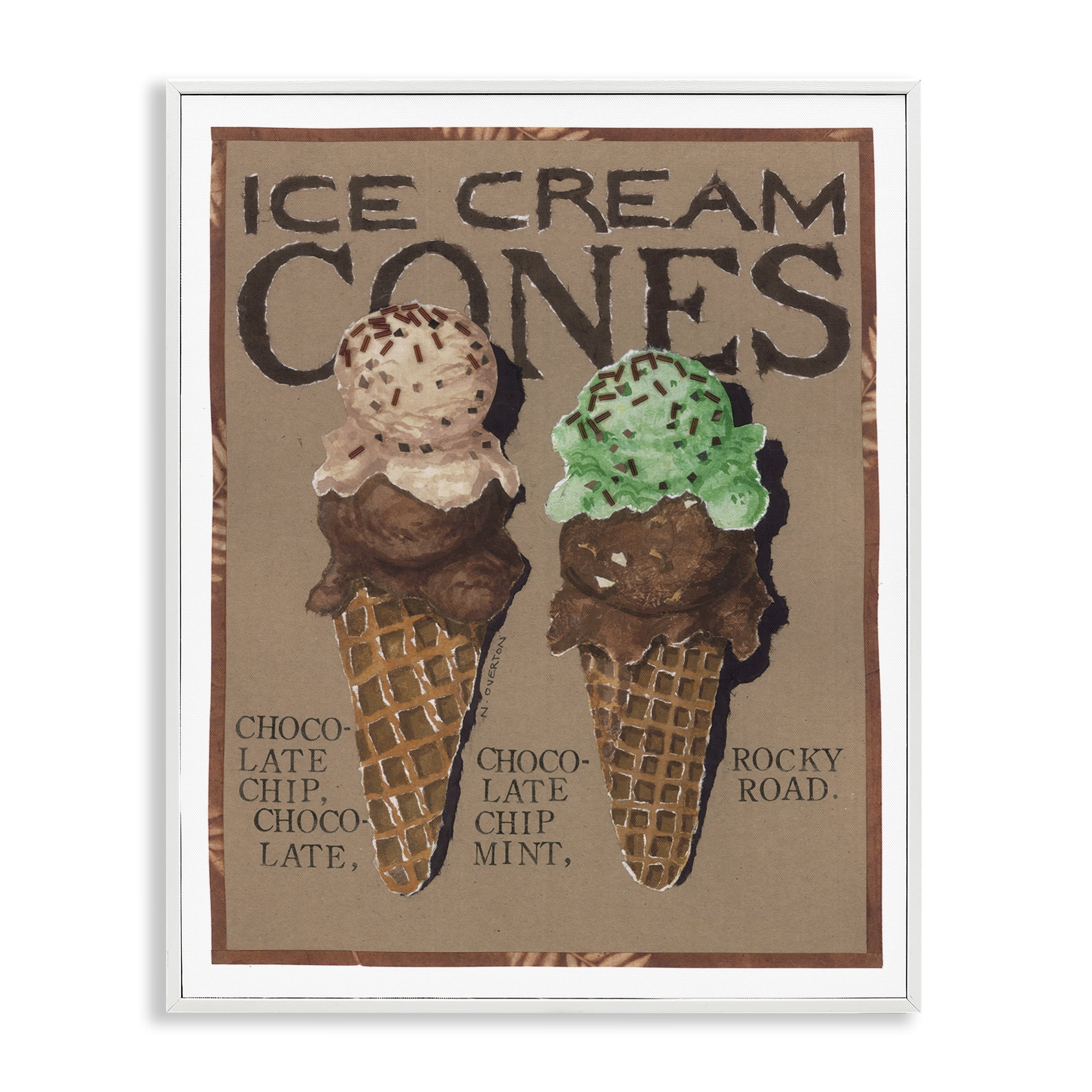 Stupell Industries Ice Cream Cones Food & Beverage Painting White Framed Art Print Wall Art, 11 x 14