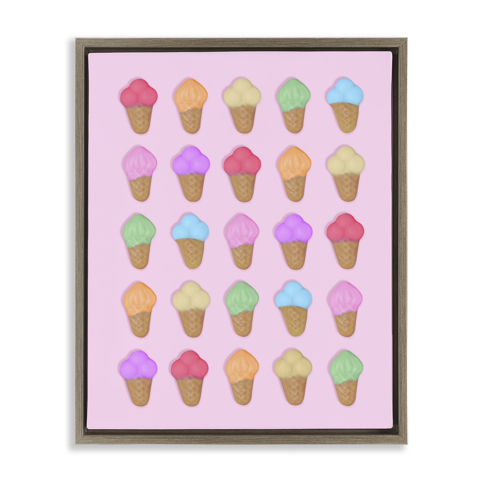 Stupell Industries Ice Cream Shaped Candies Brown Framed Floater Canvas Wall Art, design by LISH Creative