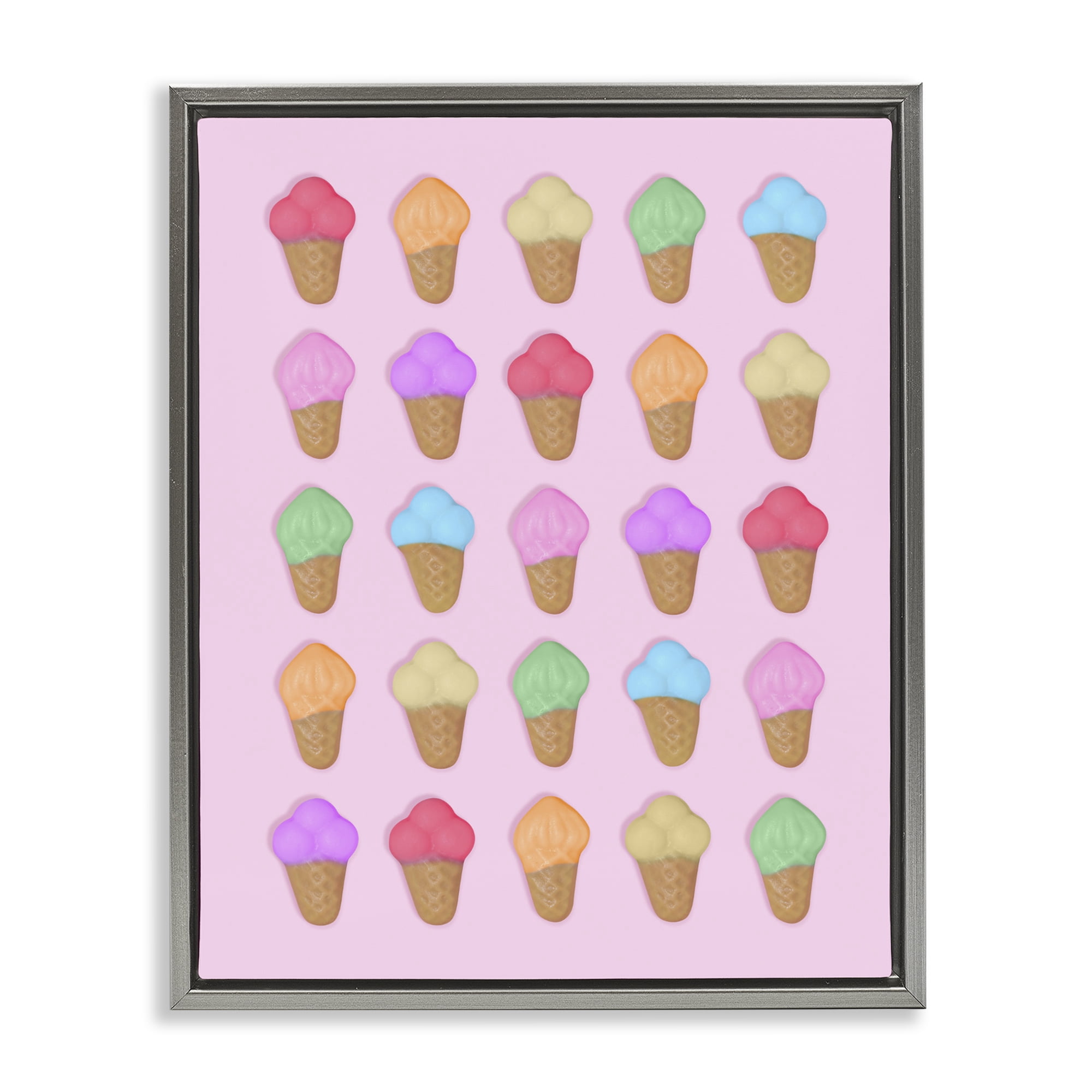 Stupell Industries Ice Cream Shaped Candies Gray Framed Floater Canvas Wall Art, design by LISH Creative