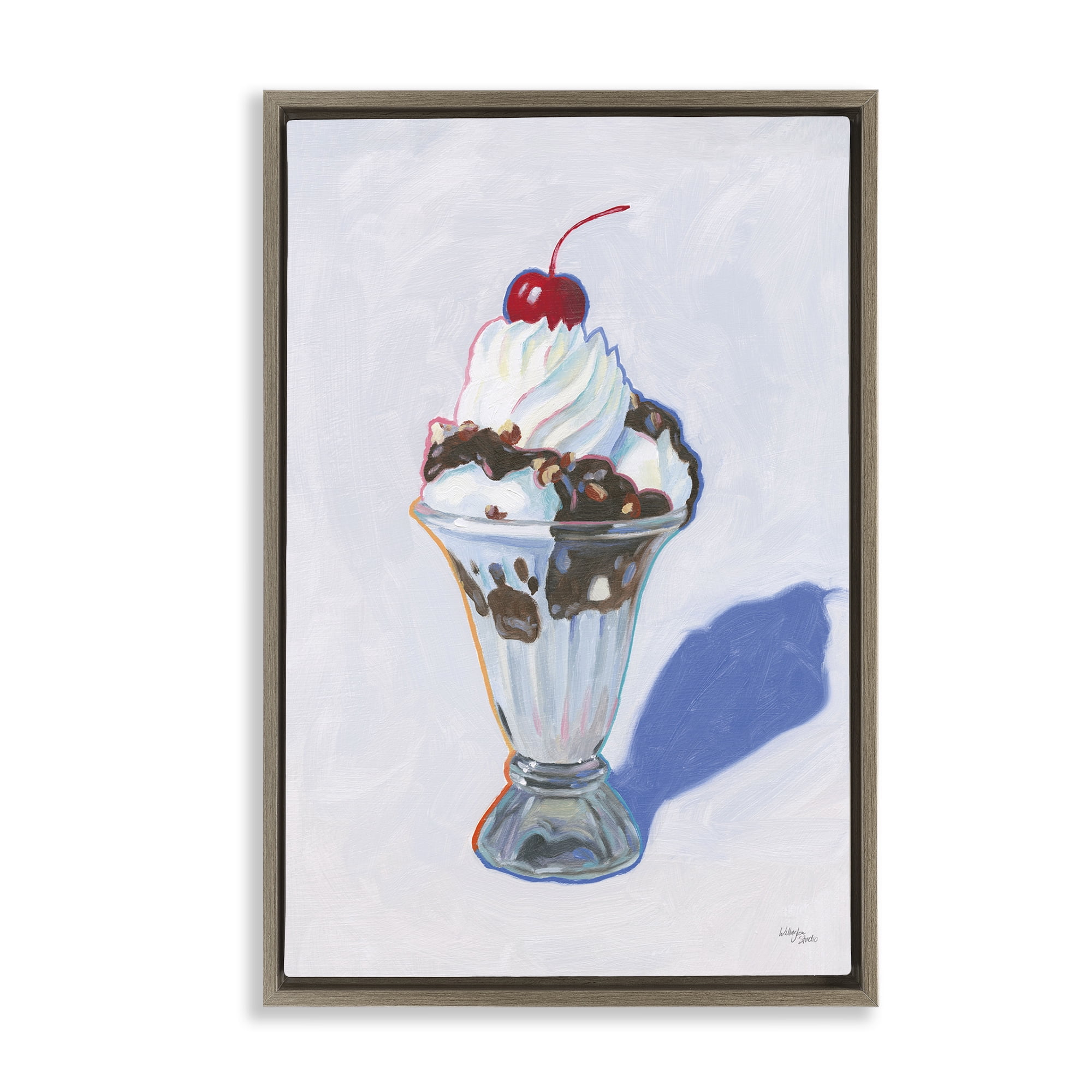Stupell Industries Ice Cream Sundae Food & Beverage Painting Brown Floater Framed Canvas Art Print Wall Art, 17 x 25