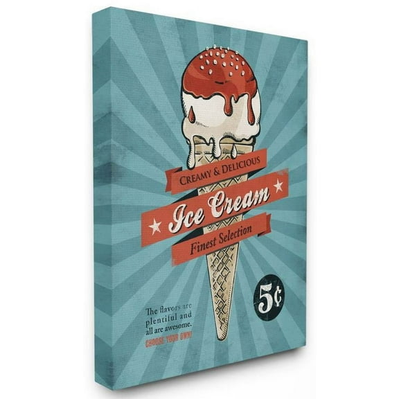 Stupell Industries Ice Cream Vintage Comic Book Blue Red Design Canvas Wall Art by Ester Kay