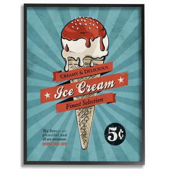 Stupell Industries Ice Cream Vintage Comic Book Blue Red Design Framed Wall Art by Ester Kay