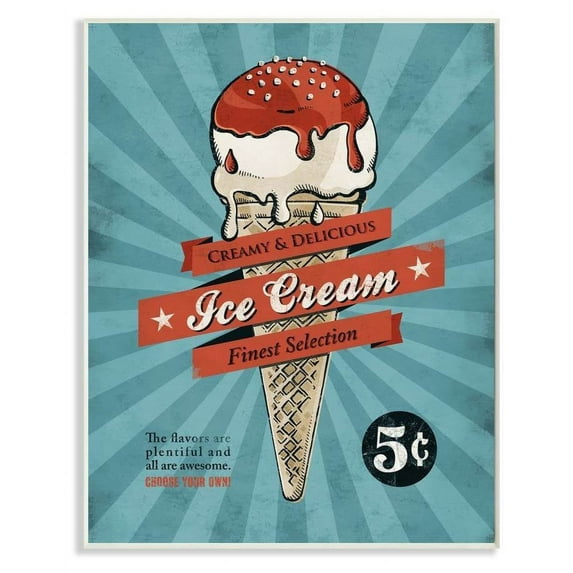 Stupell Industries Ice Cream Vintage Comic Book Blue Red Design Wall Plaque by Ester Kay