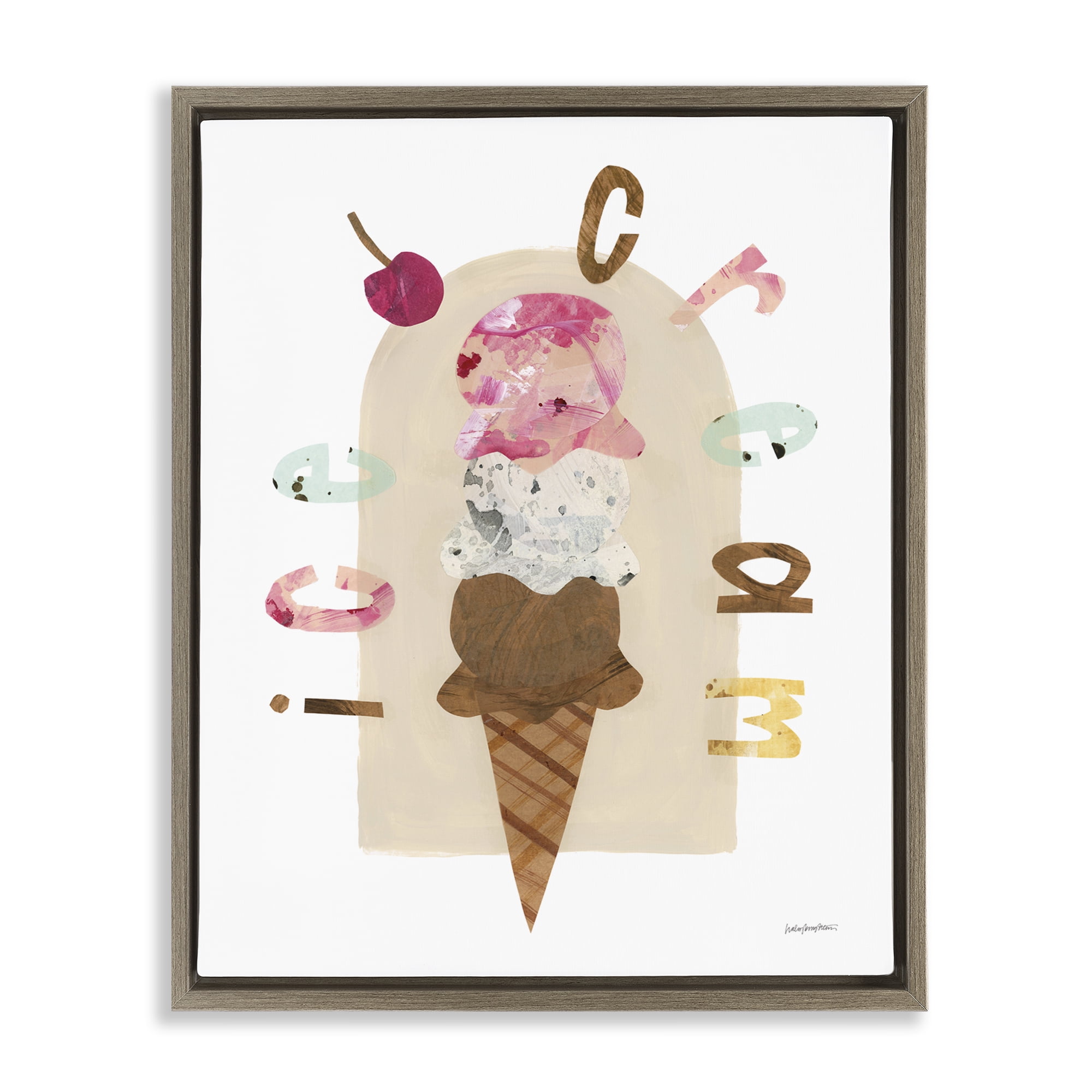Stupell Industries Ice Cream Whimsy Food & Beverage Painting Brown Floater Framed Canvas Art Print Wall Art, 17 x 21
