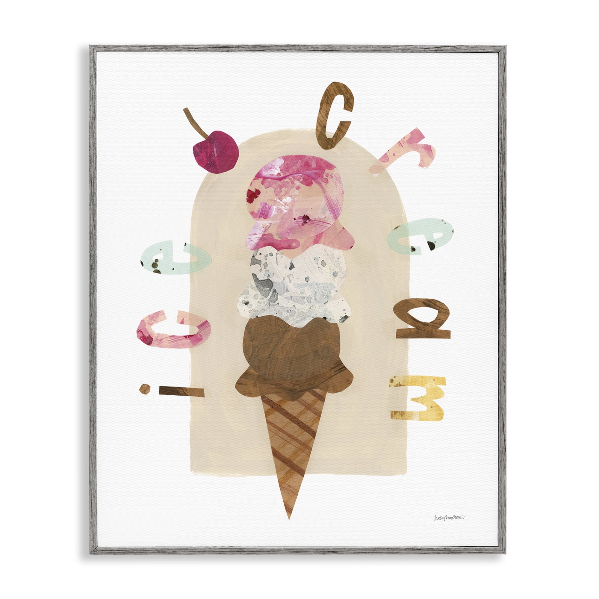 Stupell Industries Ice Cream Whimsy Food & Beverage Painting Gray Framed Art Print Wall Art, 16 x 20
