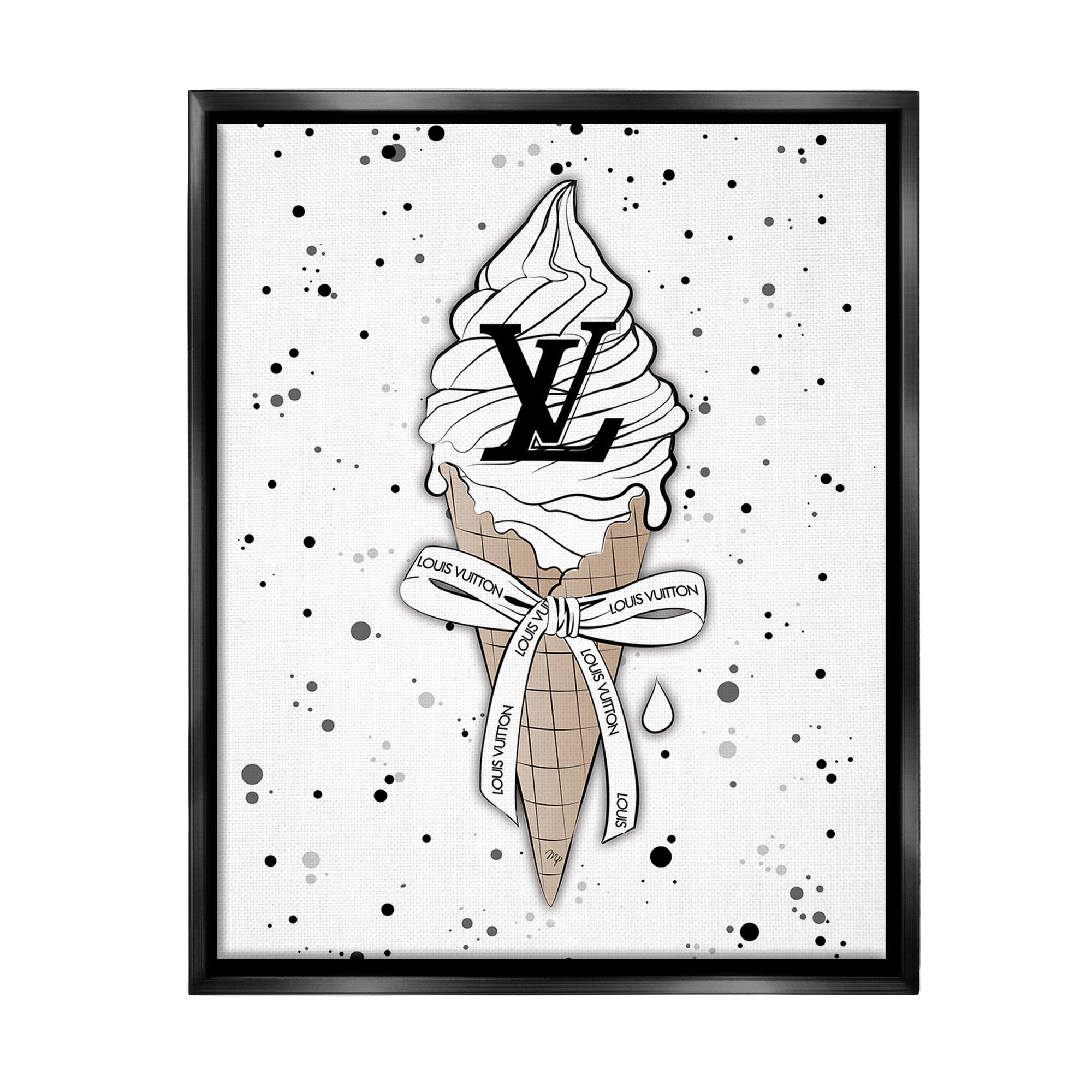 Stupell Industries Ice Cream on Modern Pattern Beauty & Fashion Painting Black Floater Framed Canvas Art Print Wall Art, 25 x 31