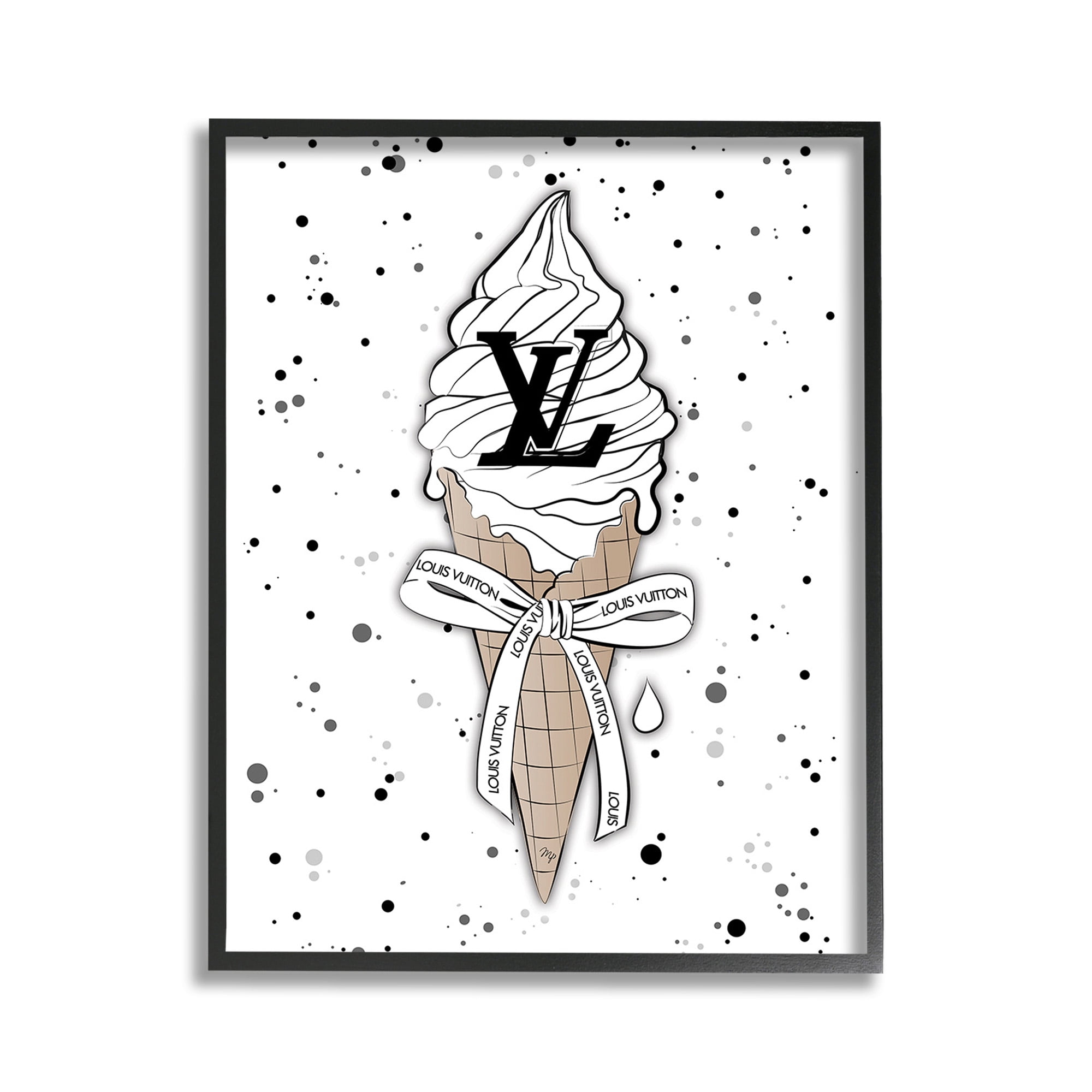 Stupell Industries Ice Cream on Modern Pattern Beauty & Fashion Painting Black Framed Art Print Wall Art, 11 x 14