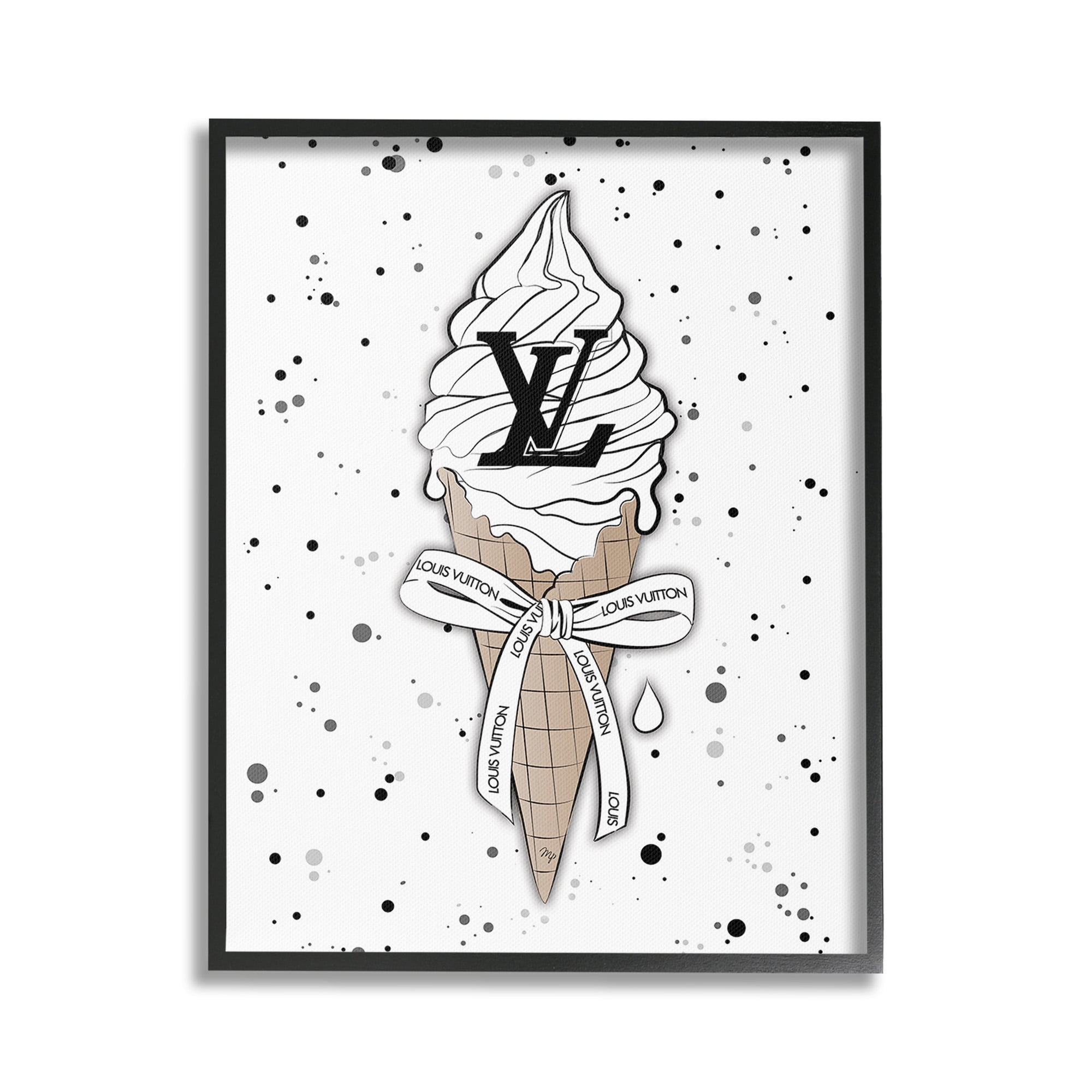 Stupell Industries Ice Cream on Modern Pattern Beauty & Fashion Painting Black Framed Art Print Wall Art, 16 x 20