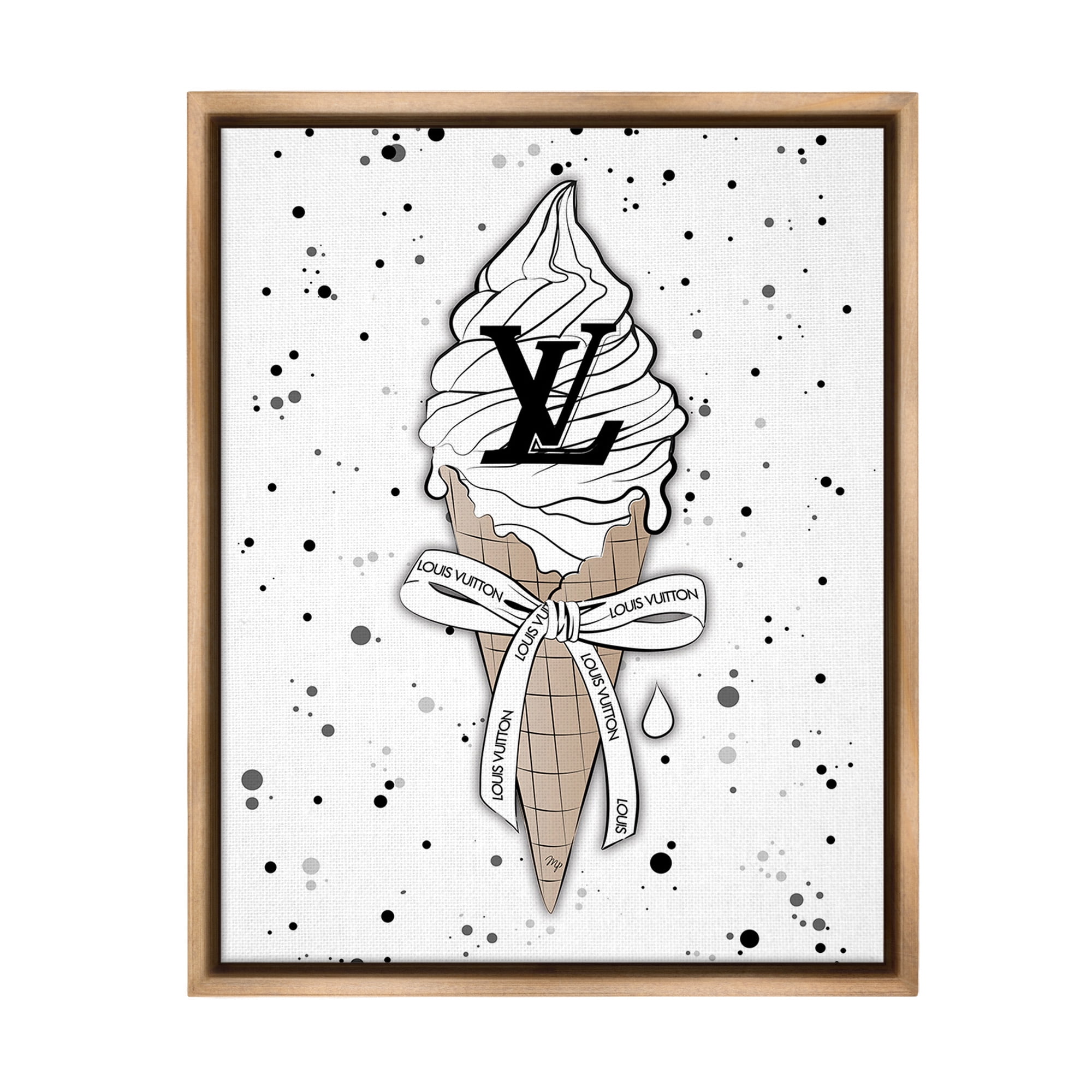 Stupell Industries Ice Cream on Modern Pattern Beauty & Fashion Painting Brown Floater Framed Canvas Art Print Wall Art, 25 x 31