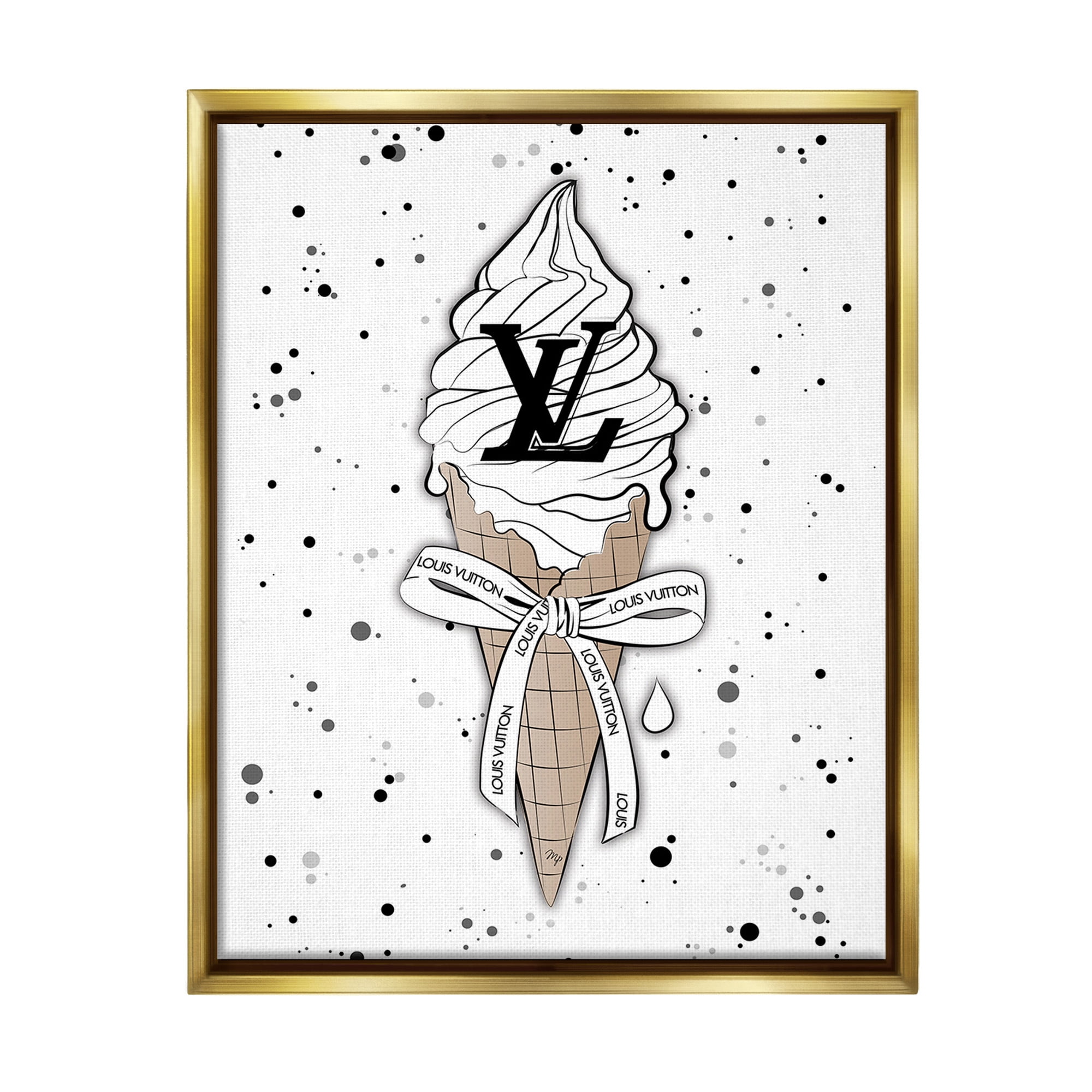 Stupell Industries Ice Cream on Modern Pattern Beauty & Fashion Painting Gold Floater Framed Canvas Art Print Wall Art, 17 x 21